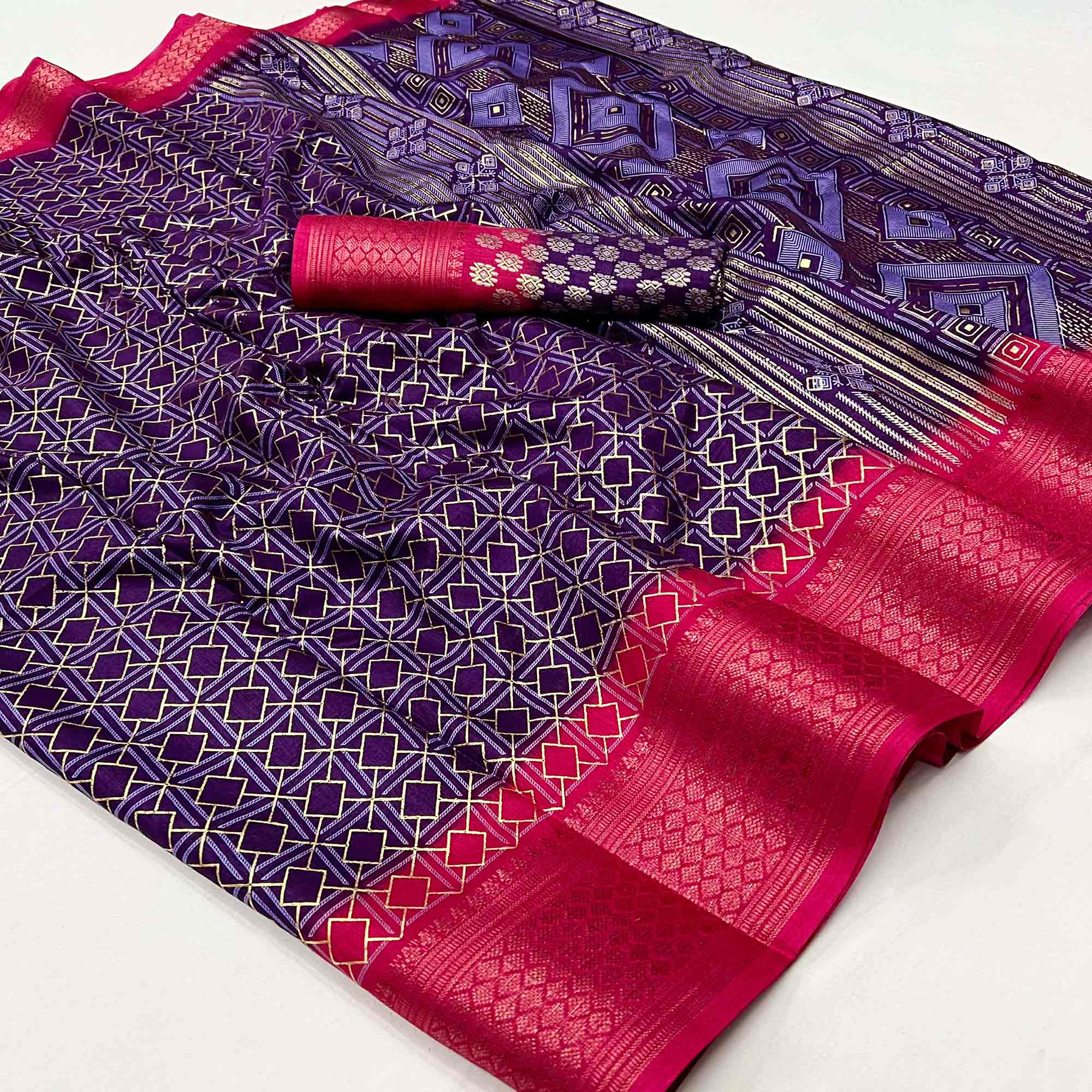 Purple Foil Printed Dola Silk Saree