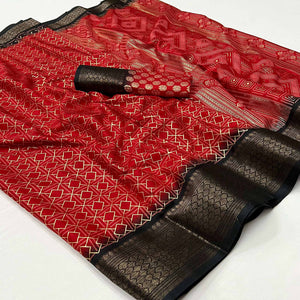 Red Foil Printed Dola Silk Saree