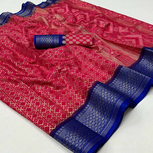 Pink Foil Printed Dola Silk Saree