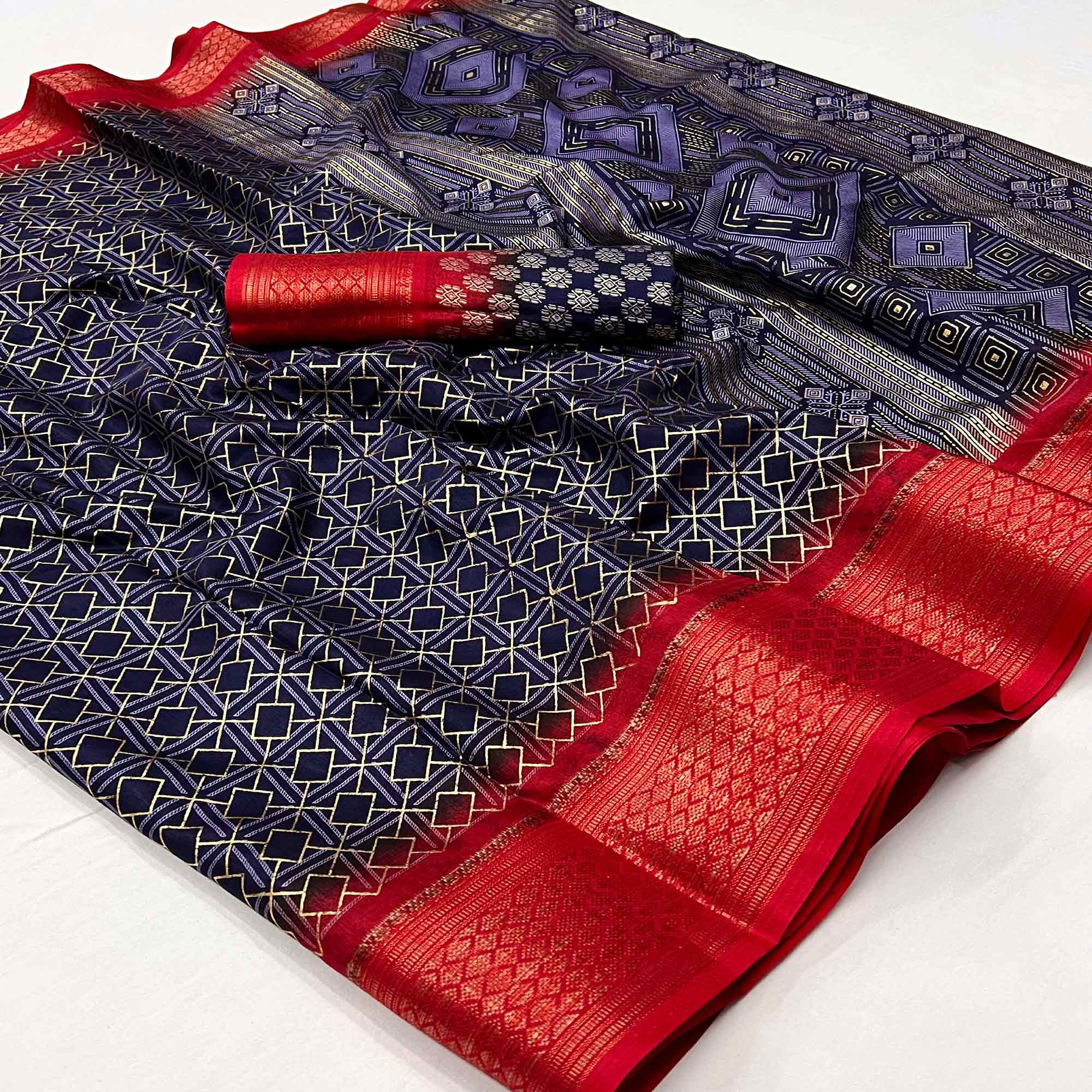 Blue Foil Printed Dola Silk Saree