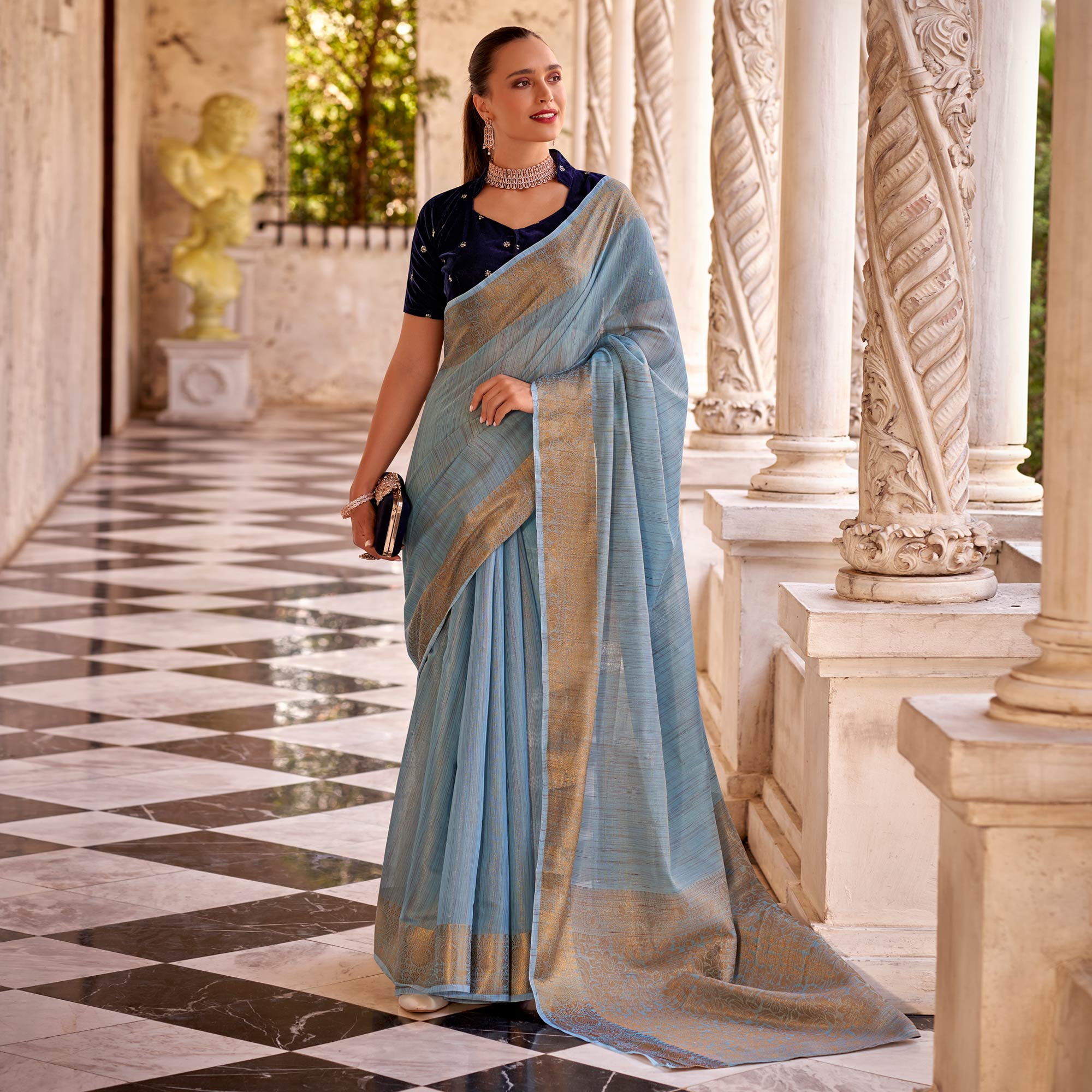 Blue Woven Tissue Saree