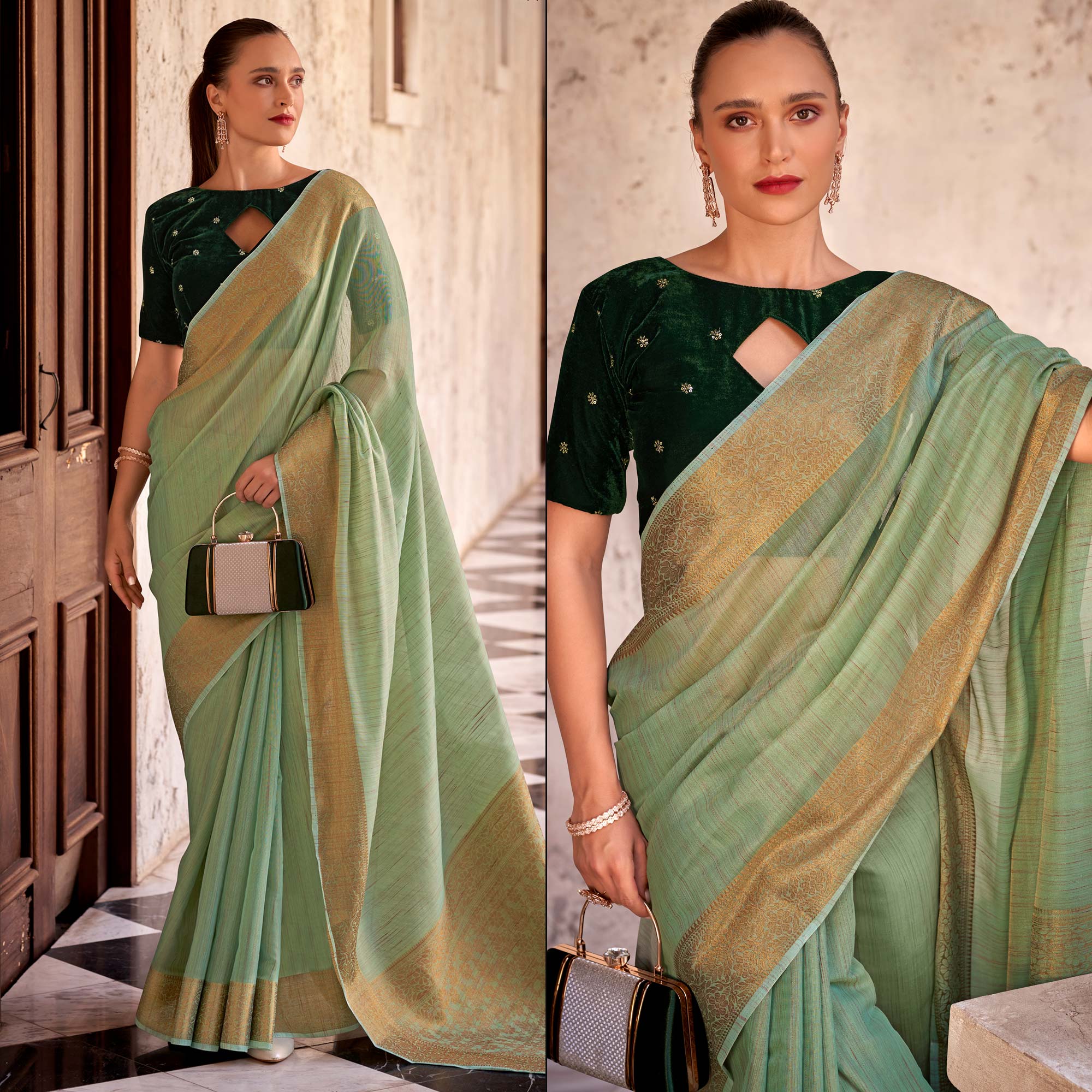 Green Woven Tissue Saree