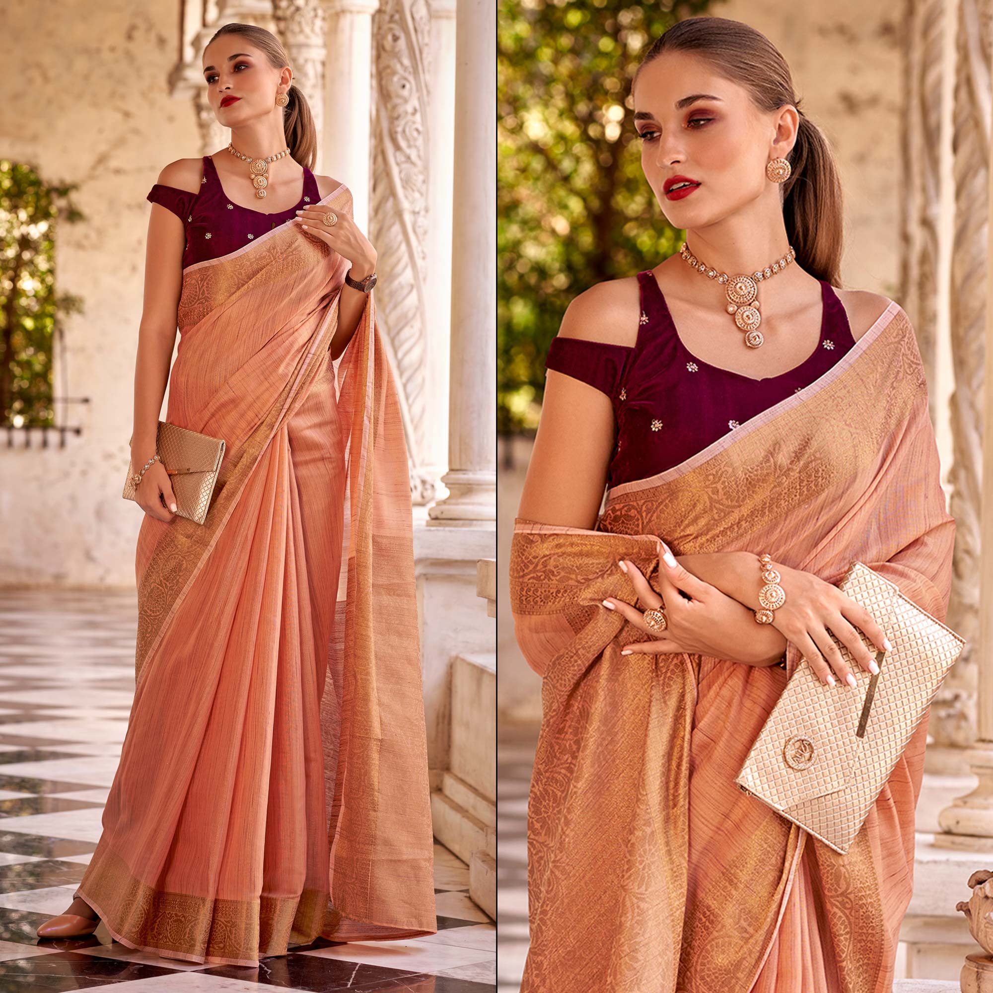 Peach Woven Tissue Saree