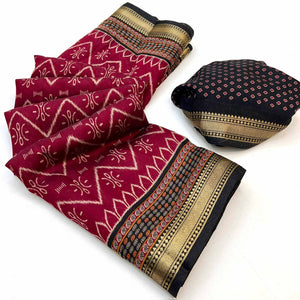 Comfortable Maroon Mulmul Cotton Saree with Modern Zig Zag Design