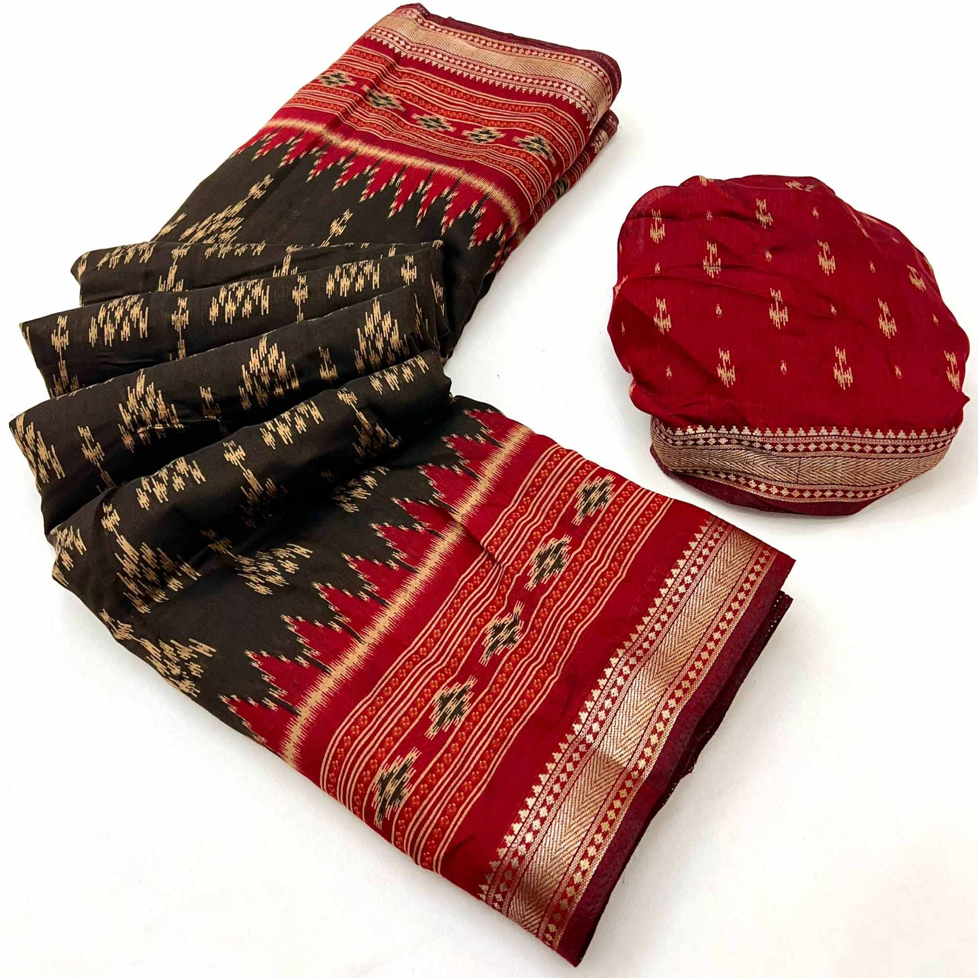 Soft Mulmul Cotton Saree in Brown with Classic Patola Design