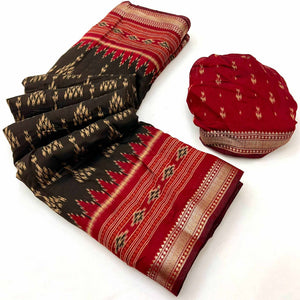 Soft Mulmul Cotton Saree in Brown with Classic Patola Design