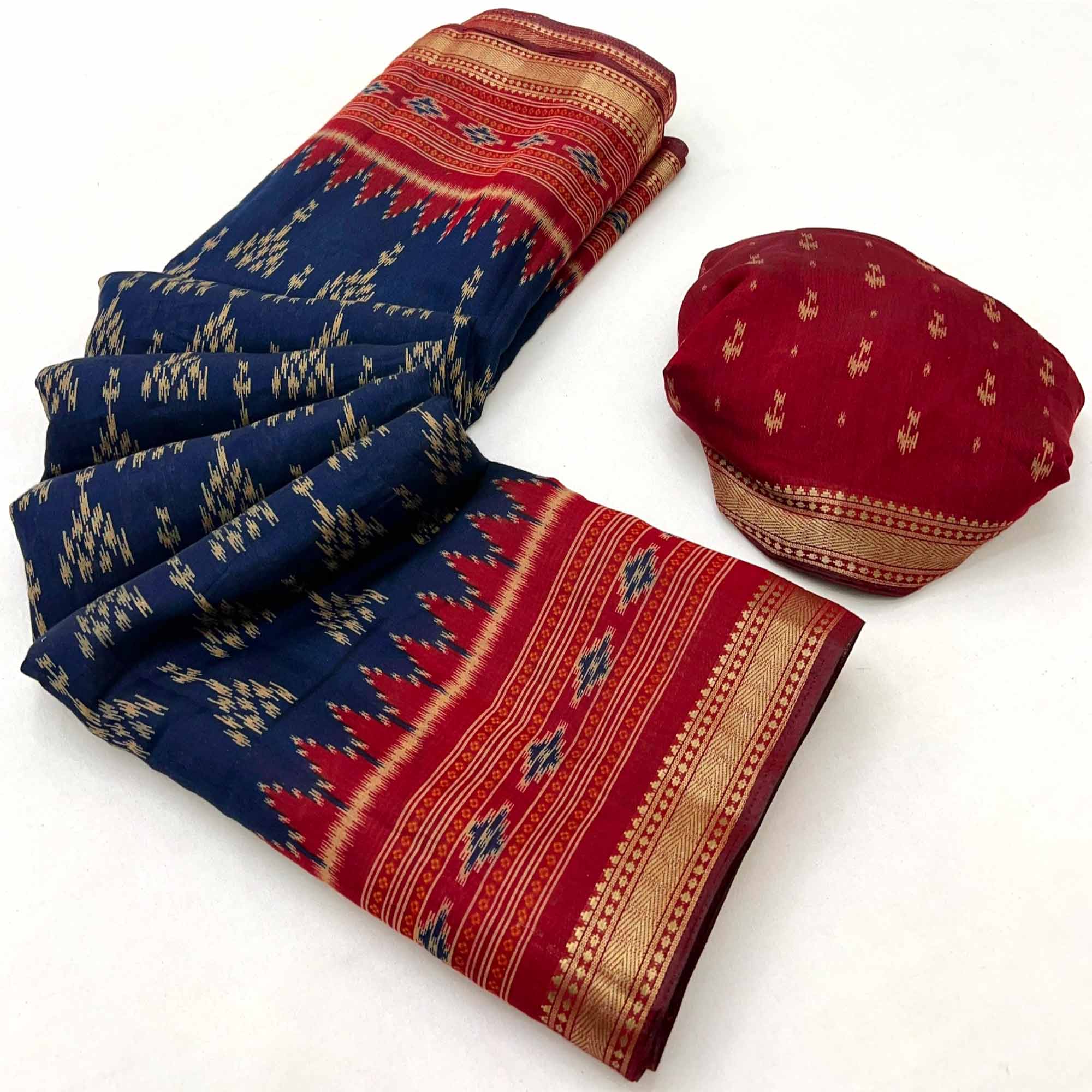 Soft Mulmul Cotton Saree in Navy Blue with Classic Patola Design