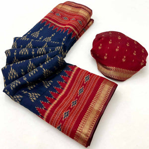 Soft Mulmul Cotton Saree in Navy Blue with Classic Patola Design