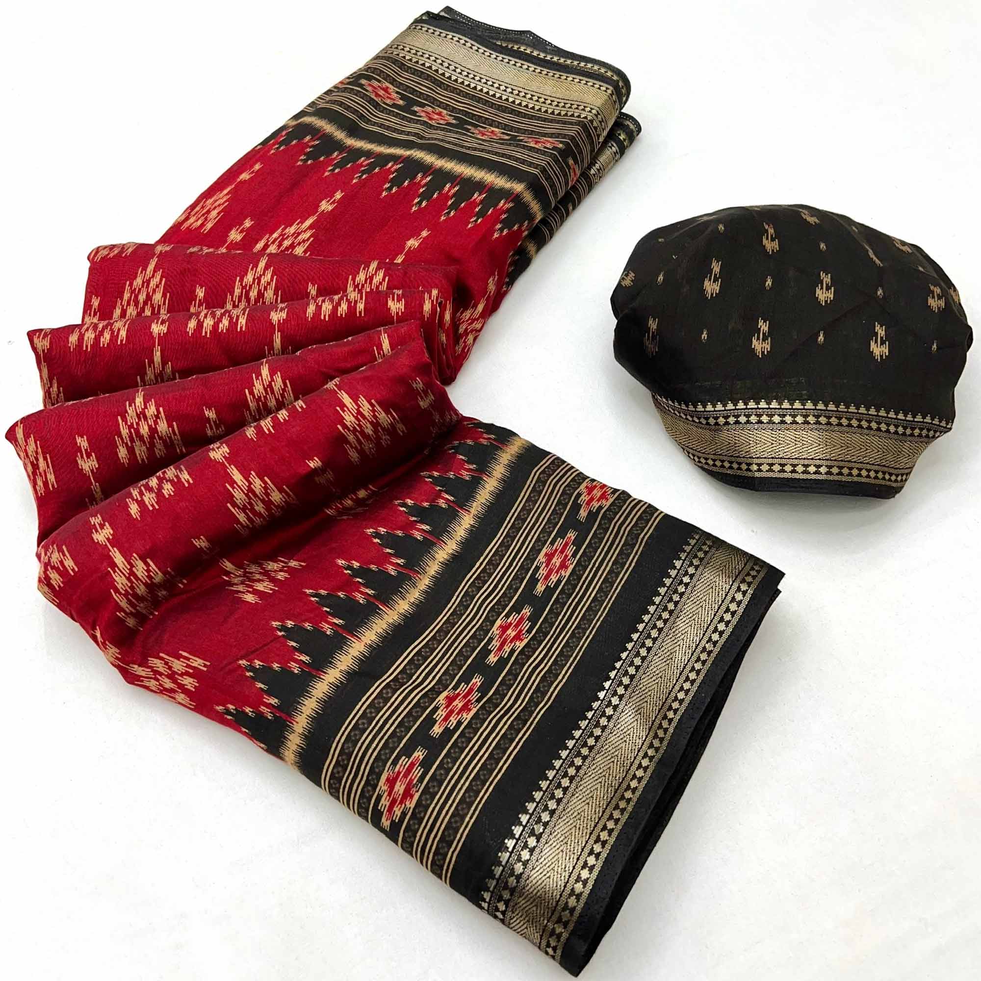 Soft Mulmul Cotton Saree in Red with Classic Patola Design