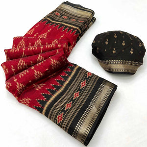 Soft Mulmul Cotton Saree in Red with Classic Patola Design
