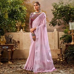 Pink Woven Pure Cotton Saree With Tassels