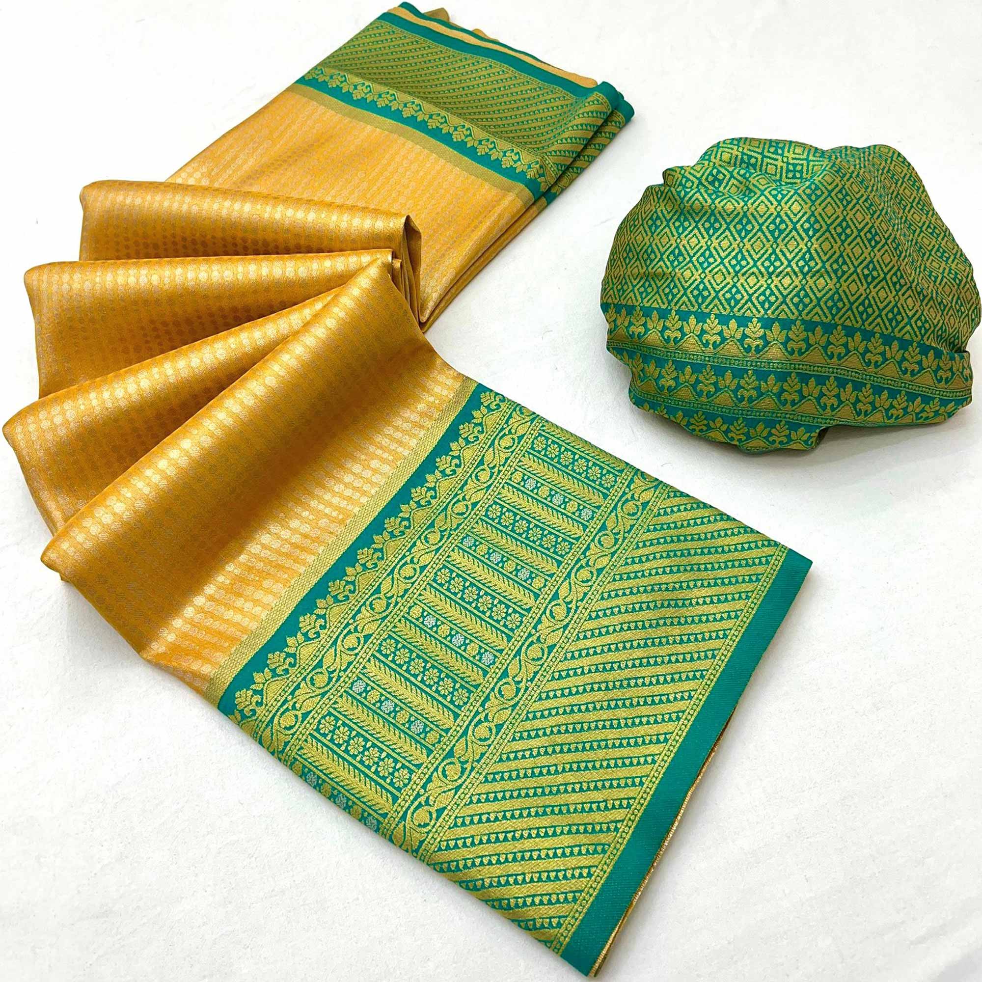 Mustard Tissue Silk Saree with Delicate Floral Zari Weaving