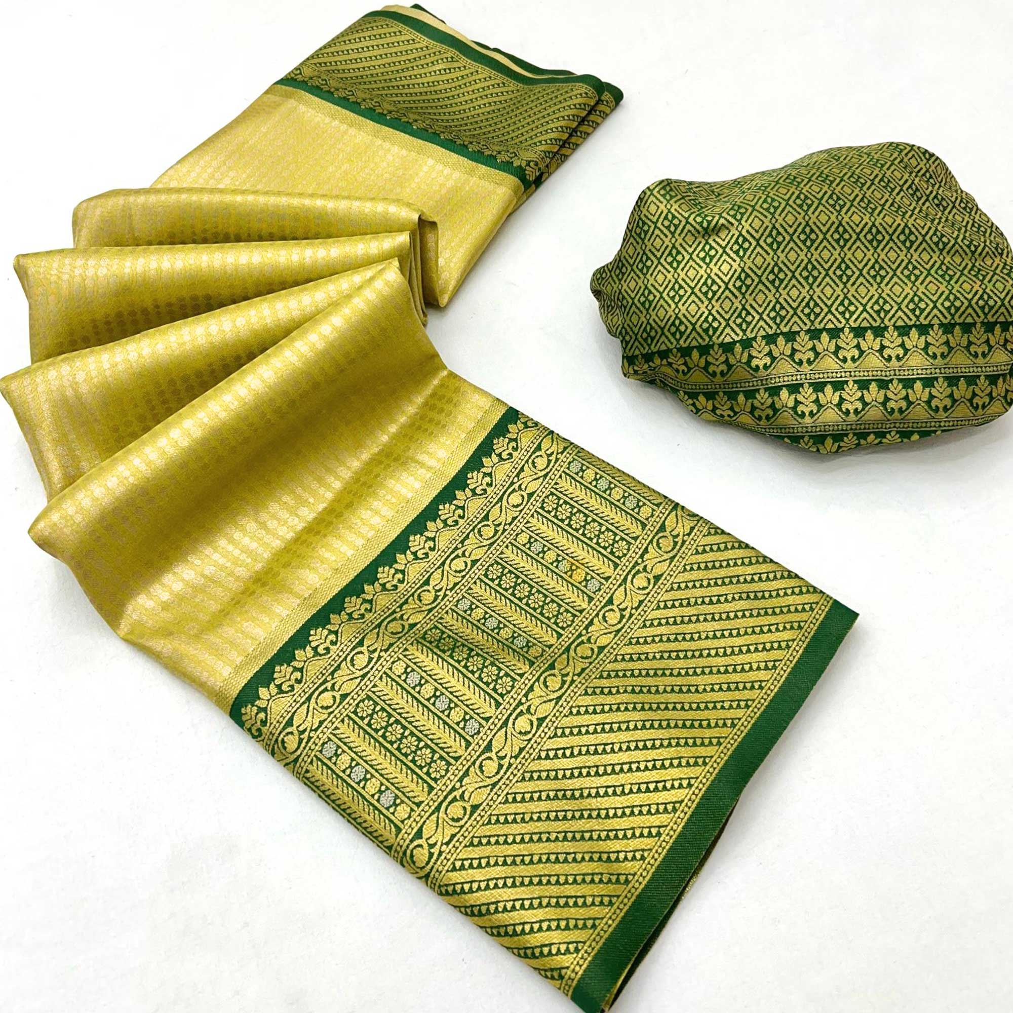 Lemon Yellow Tissue Silk Saree with Delicate Floral Zari Weaving