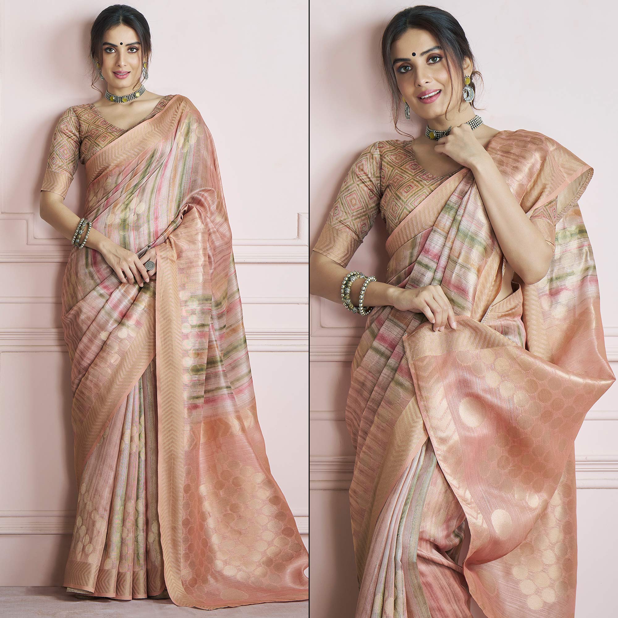 Peach Woven Cotton Silk Saree