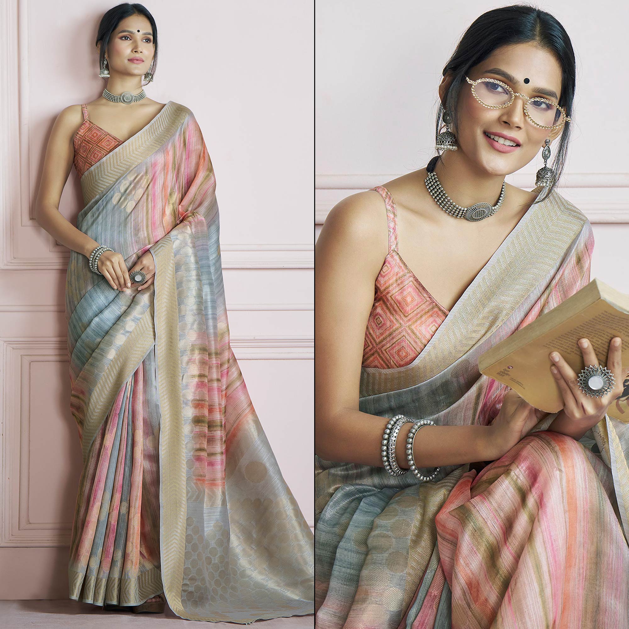 Light Blue Woven Cotton Silk Saree