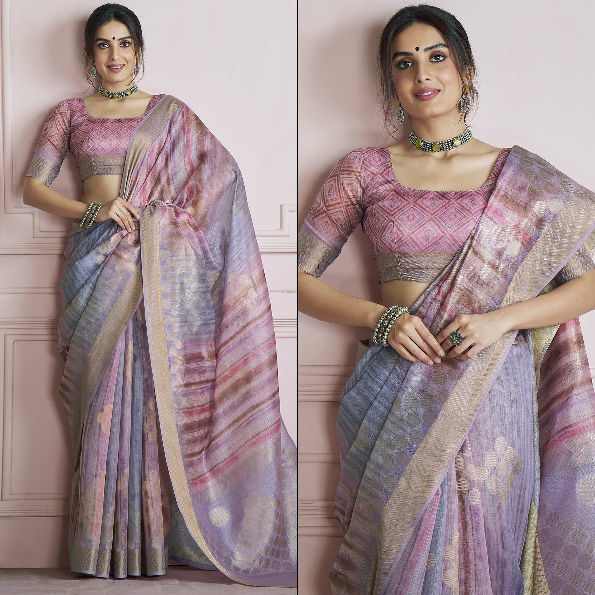 Lavender Woven Cotton Silk Saree