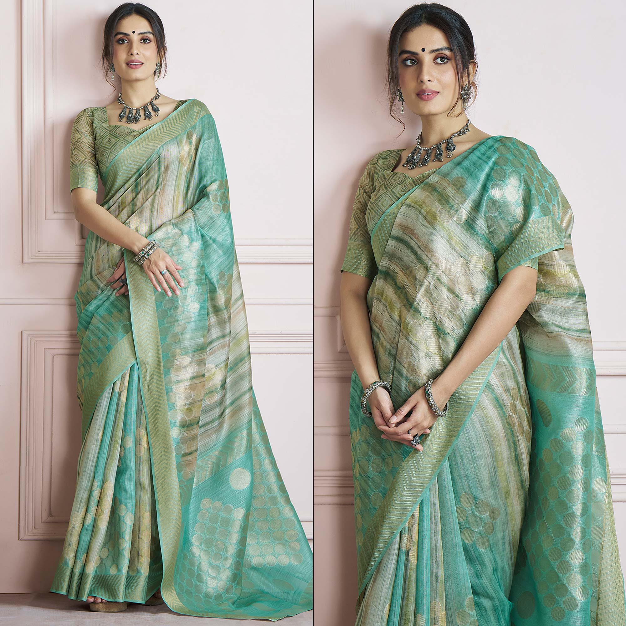 Sea Green Woven Cotton Silk Saree