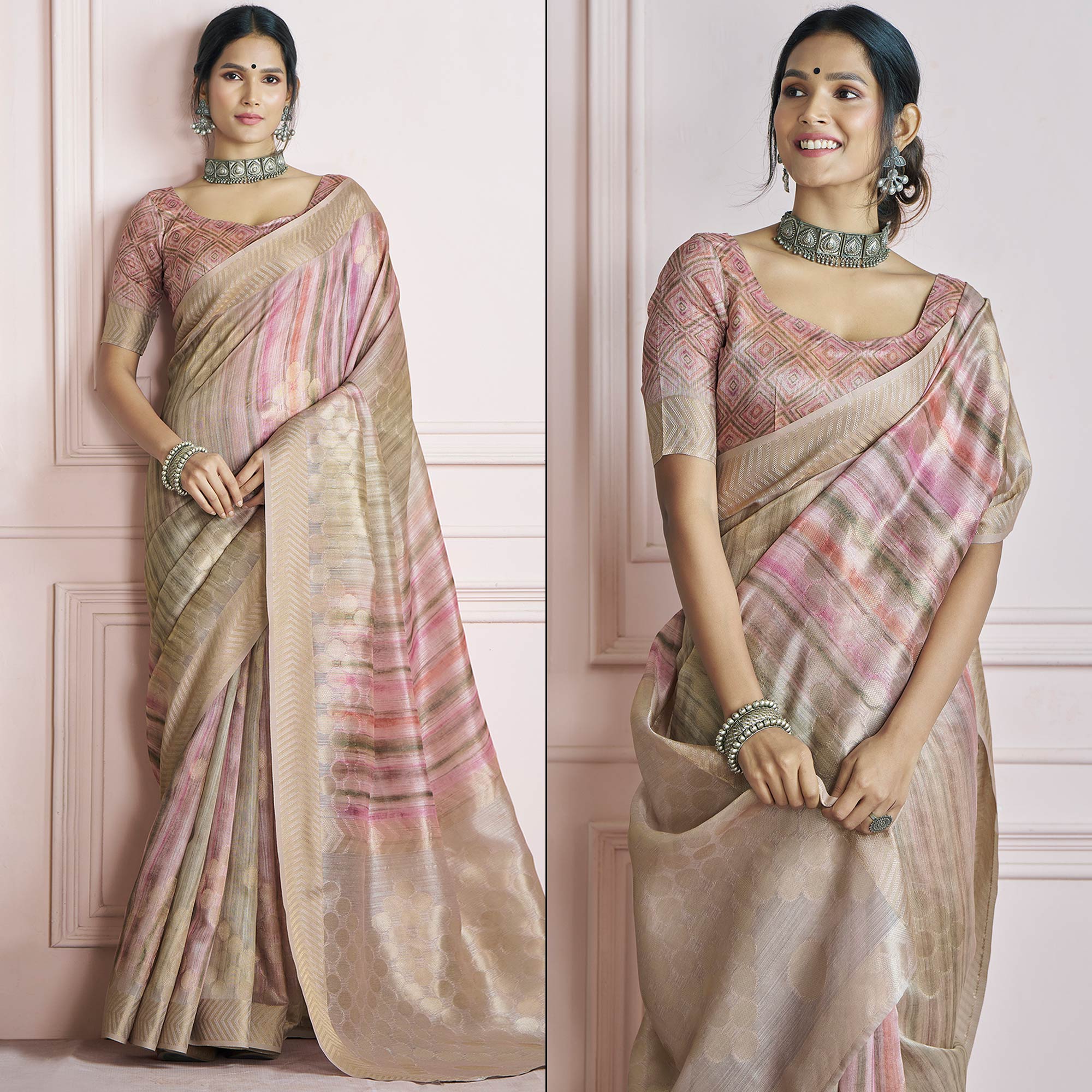 Beige Woven Cotton Silk Saree