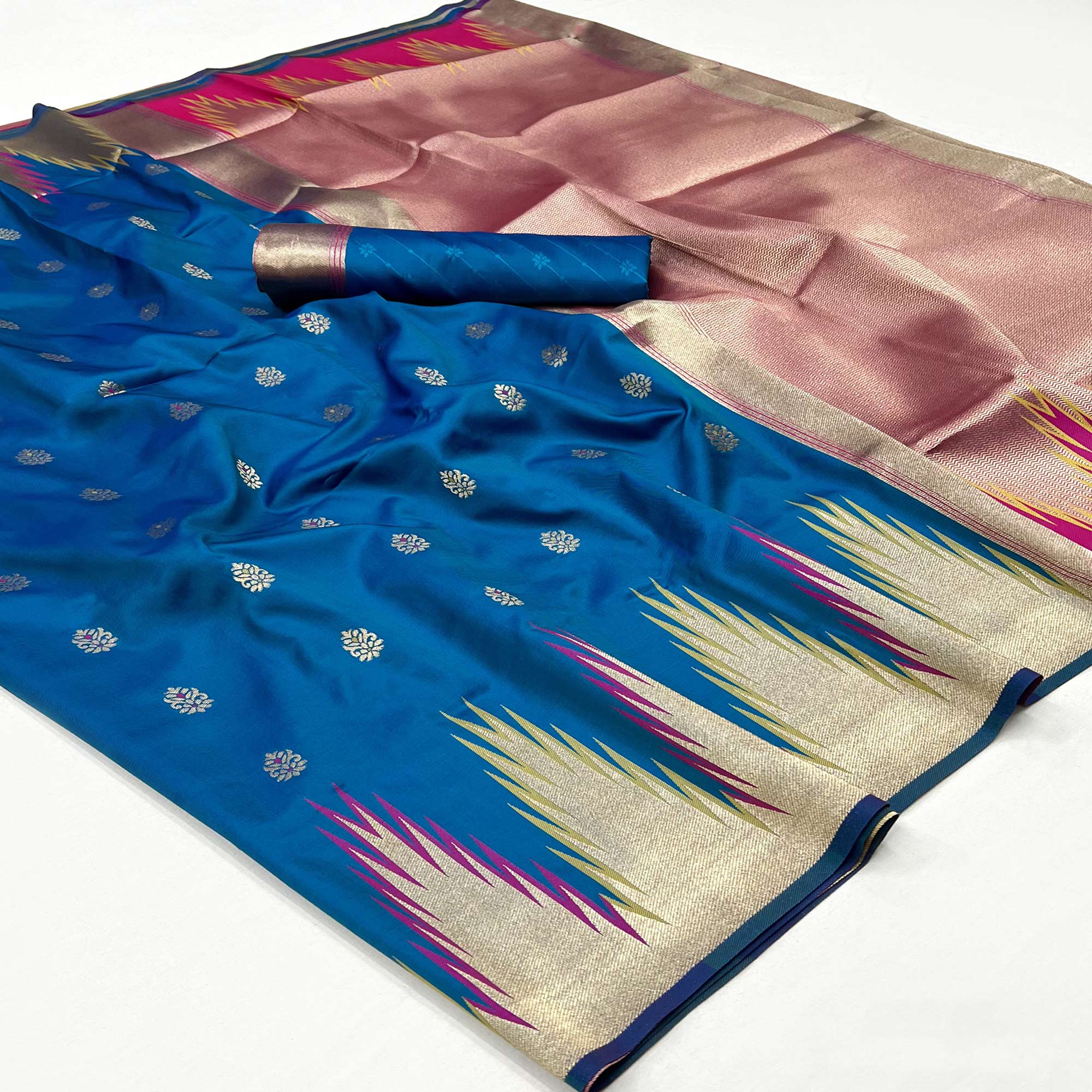 Blue Floral Woven Art Silk Saree