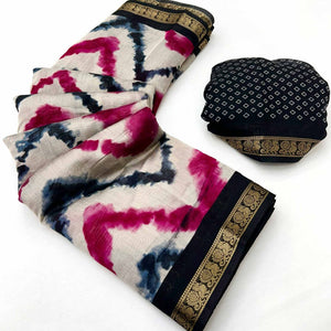 Off White & Black Dual Shade Saree with Artistic Leheriya Prints in Cotton Silk