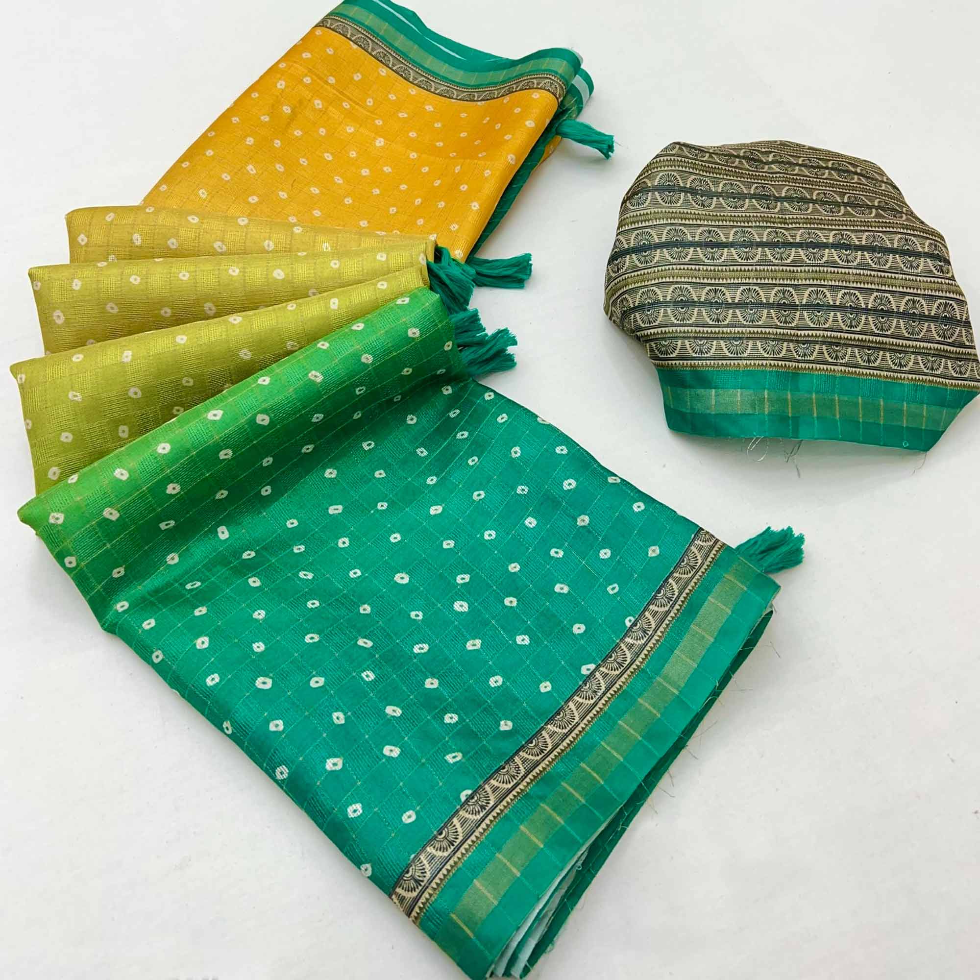 Multicolor Cotton Silk Maheshwari Saree with Bandhani Motifs