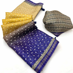 Multicolor Maheshwari Cotton Silk Saree Adorned with Traditional Bandhani Prints