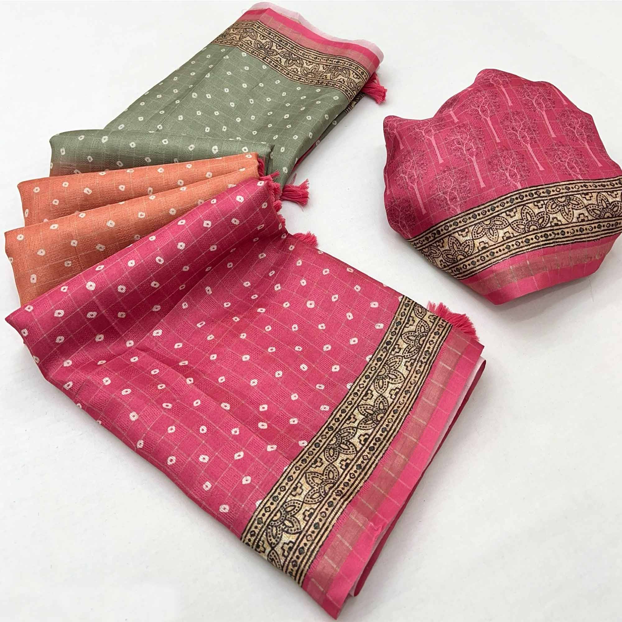 Designer Multicolor Bandhani Maheshwari Saree in Soft Cotton Silk