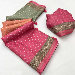 Designer Multicolor Bandhani Maheshwari Saree in Soft Cotton Silk