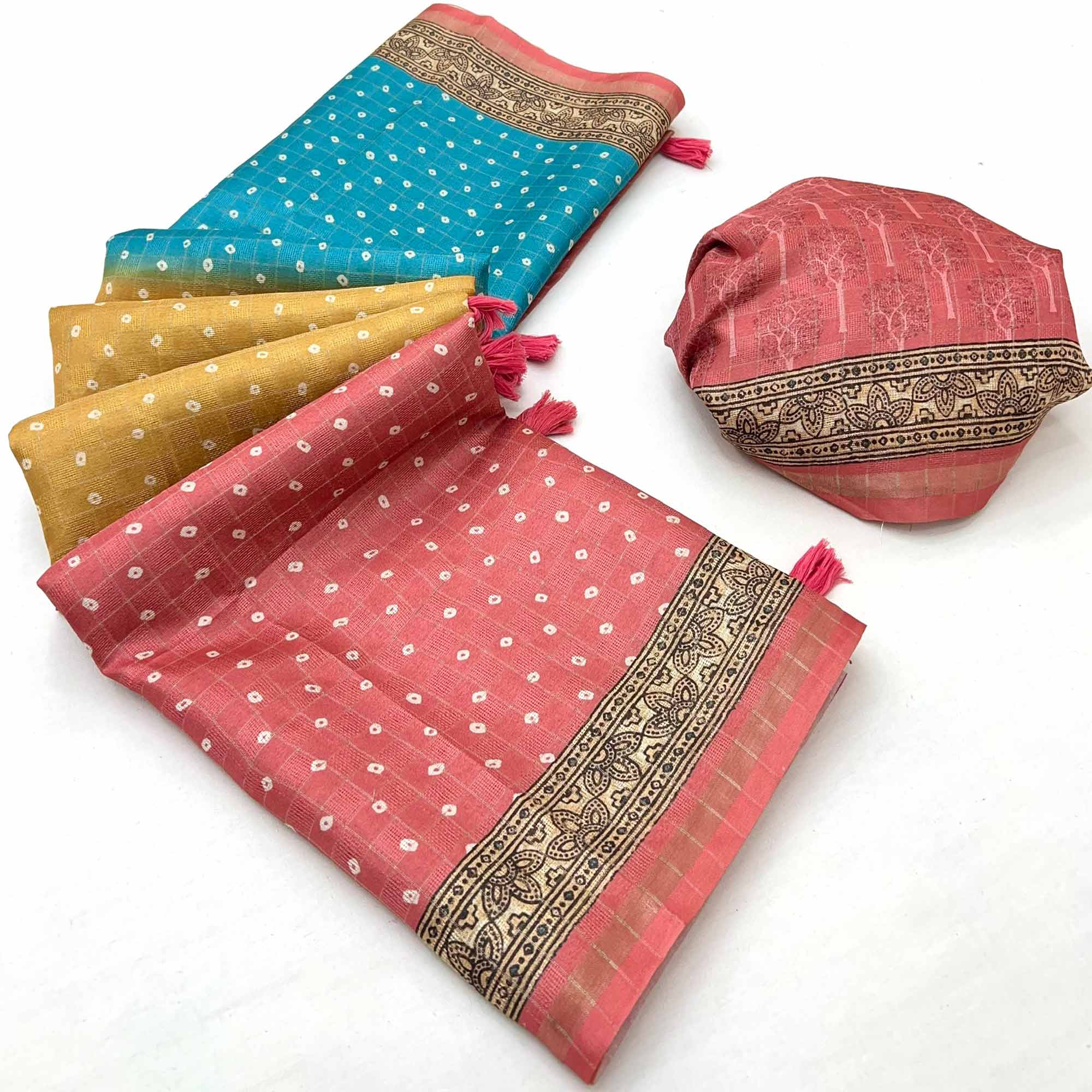 Multicolor Maheshwari Cotton Silk Saree with Bandhani Patterns