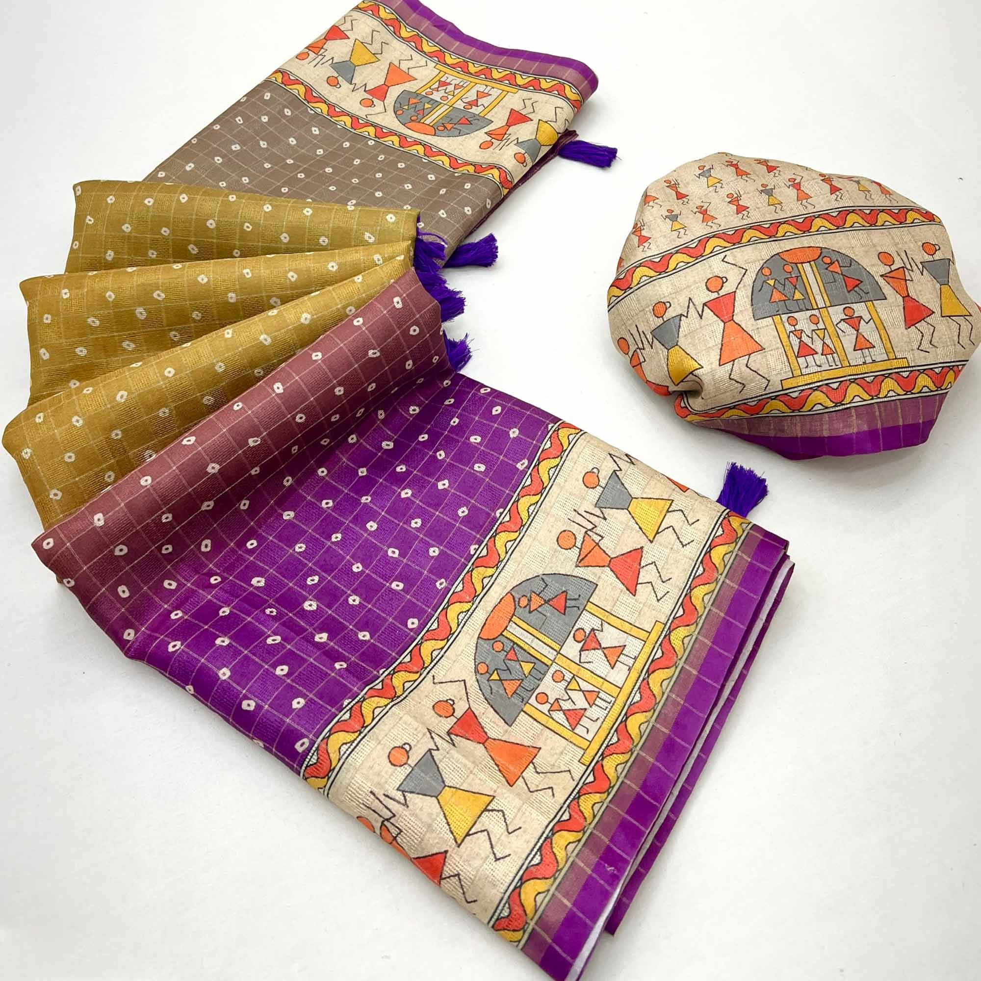 Traditional Multicolor Bandhani Print Maheshwari Cotton Silk Saree