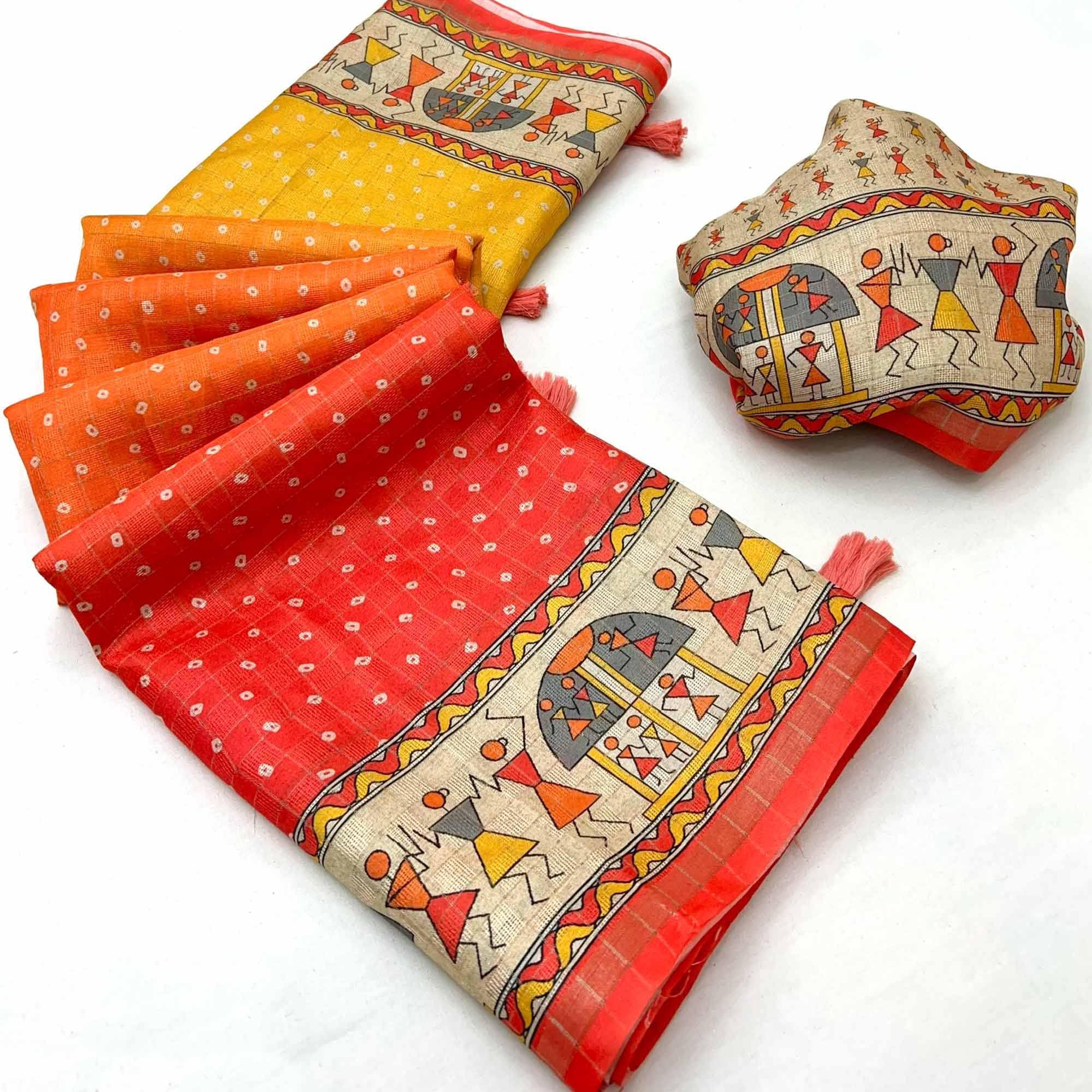 Multicolor Bandhani Printed Maheshwari Cotton Silk Saree for Festive Charm