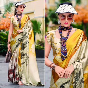 Multicolor Floral Digital Printed Pure Satin Saree