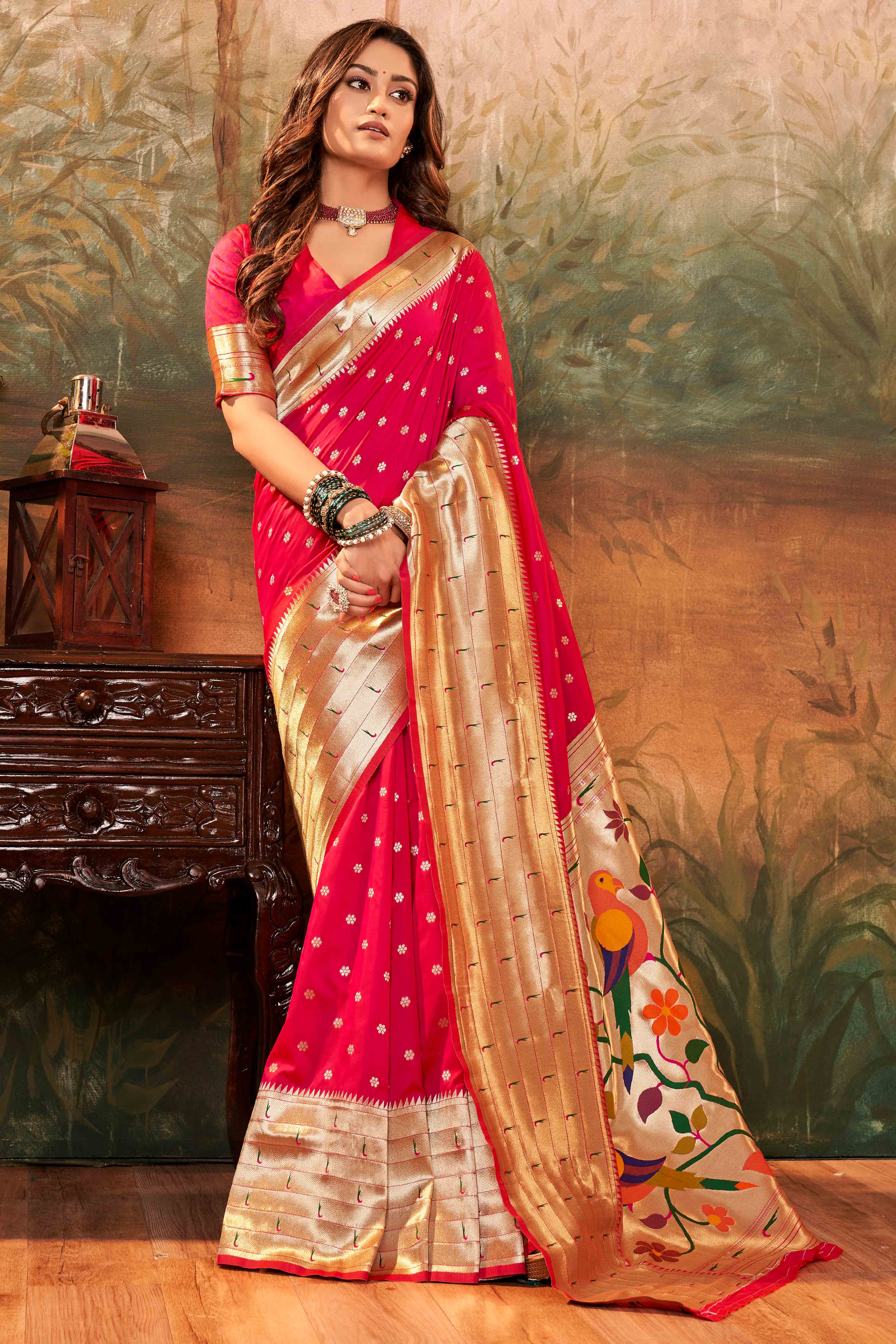 Pink Zari Weaving Pure Silk Paithani Saree