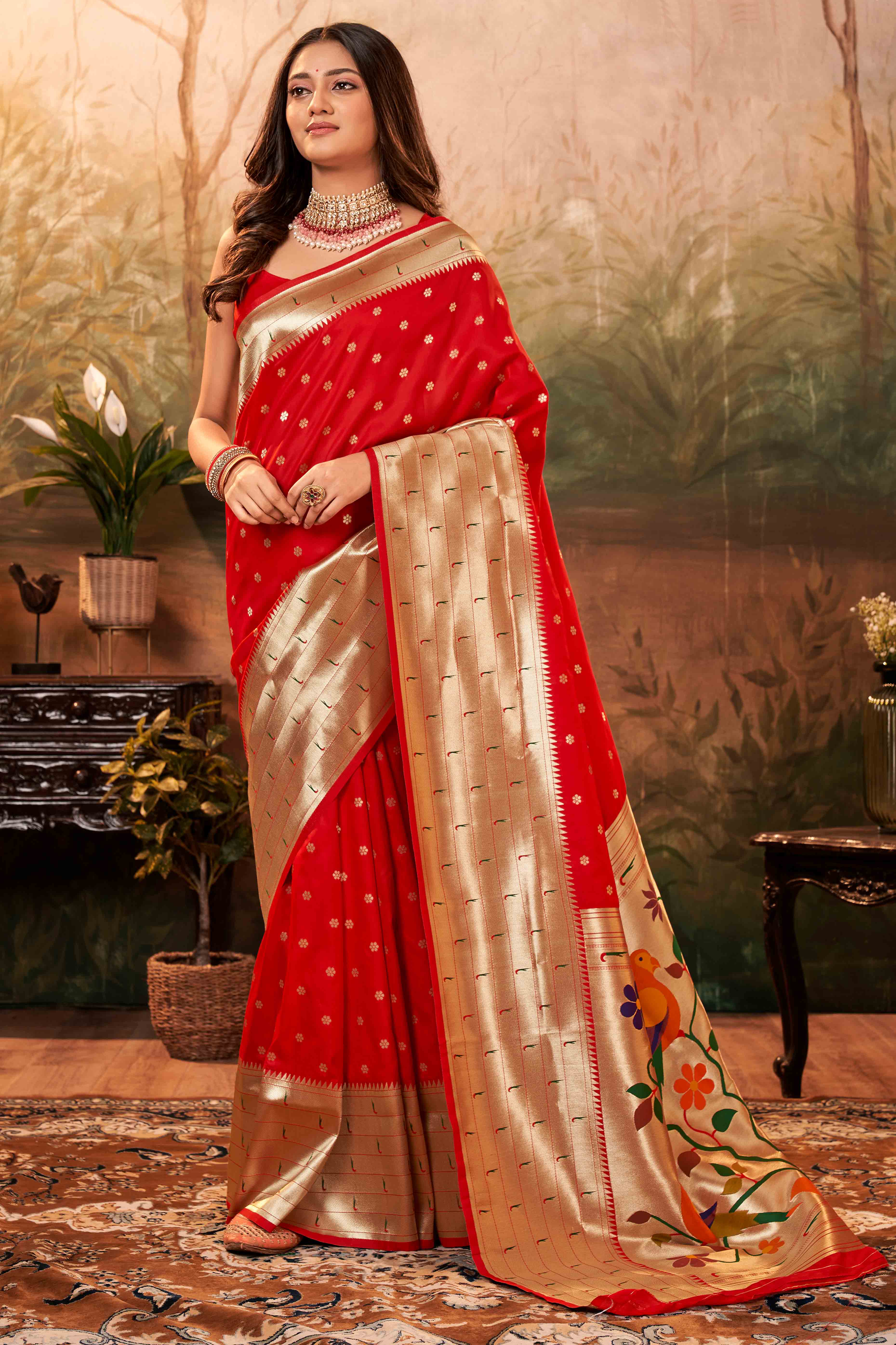 Red Zari Weaving Pure Silk Paithani Saree
