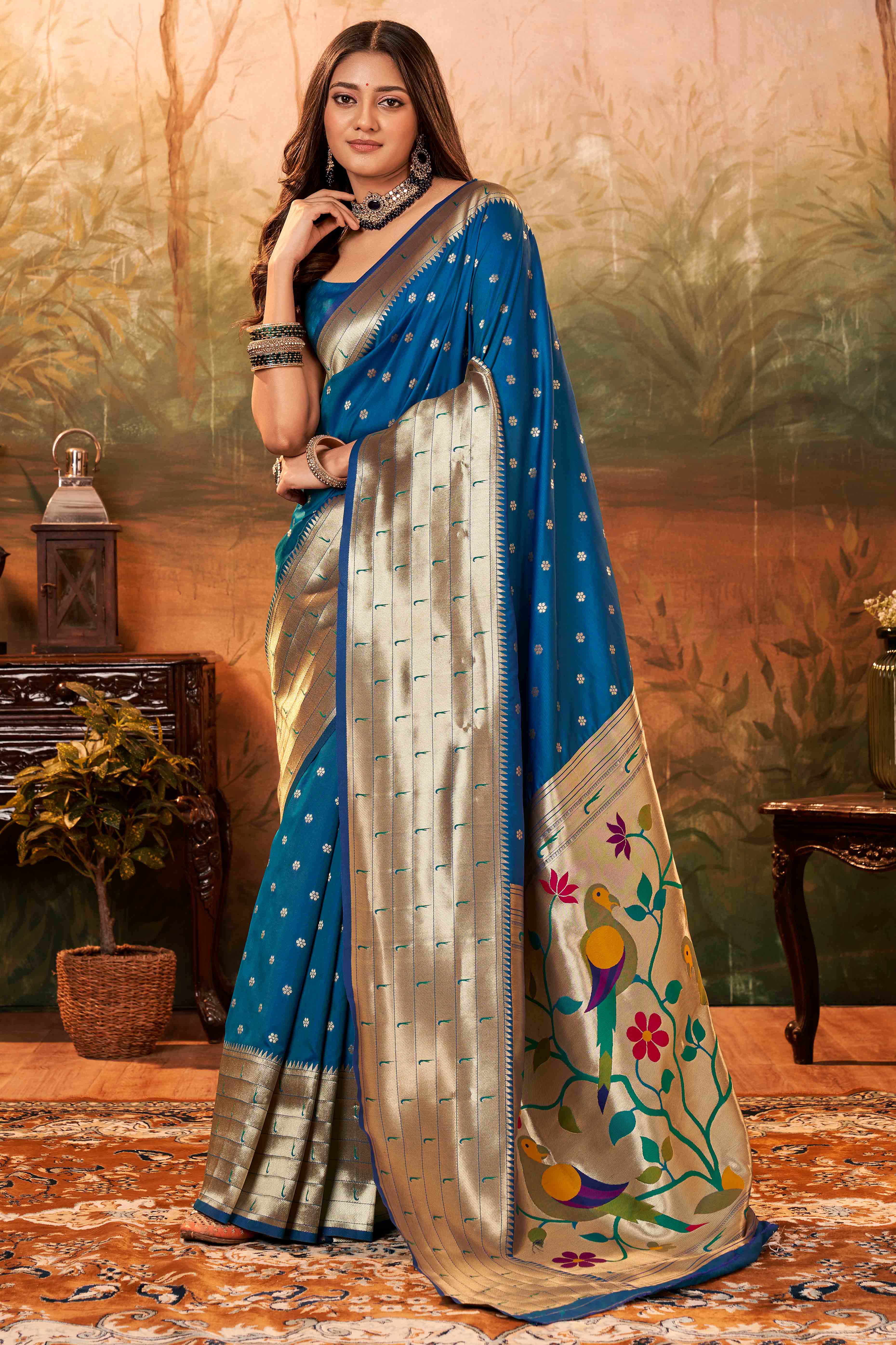 Teal Zari Weaving Pure Silk Paithani Saree