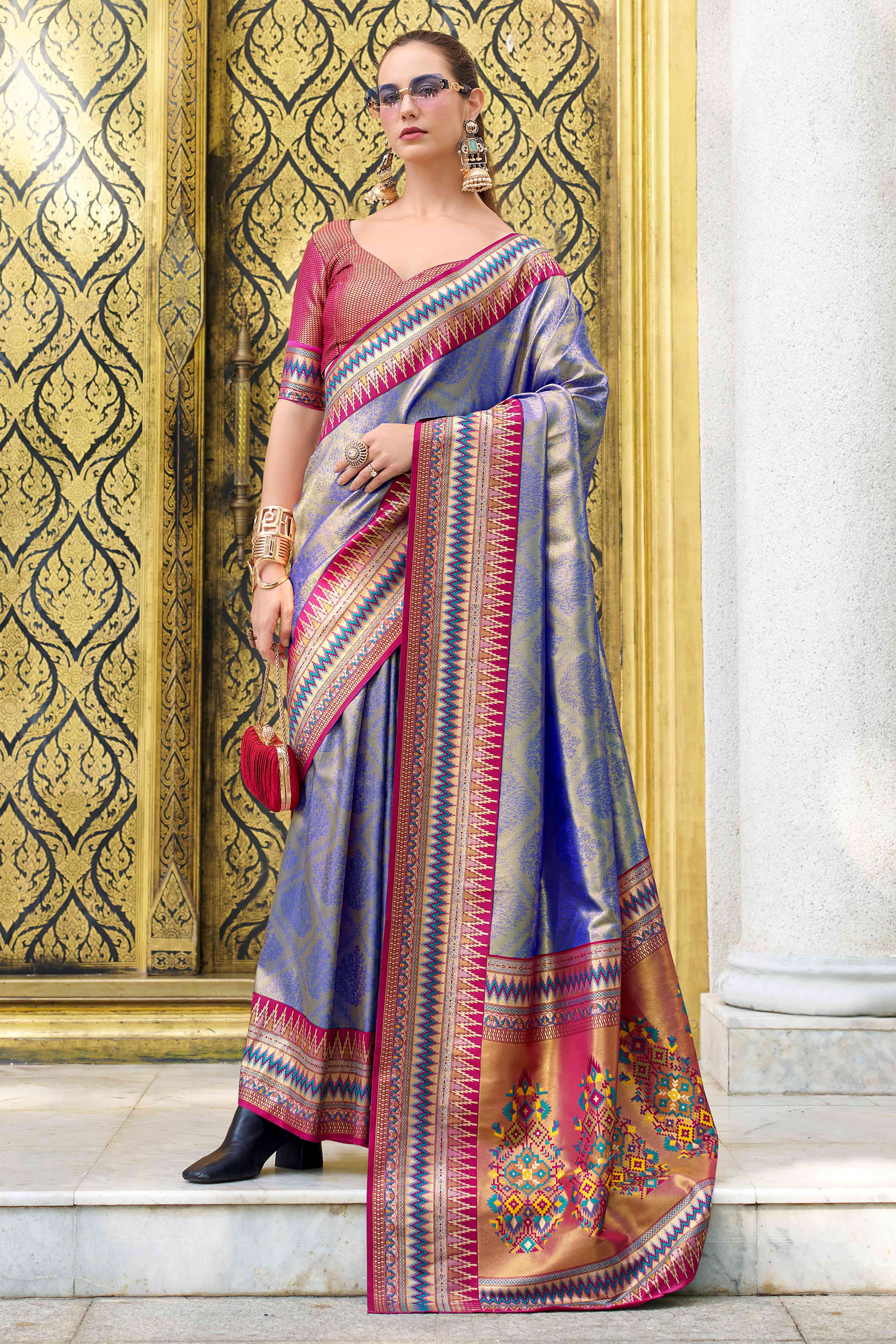 Blue Zari Weaving Tissue Silk Saree