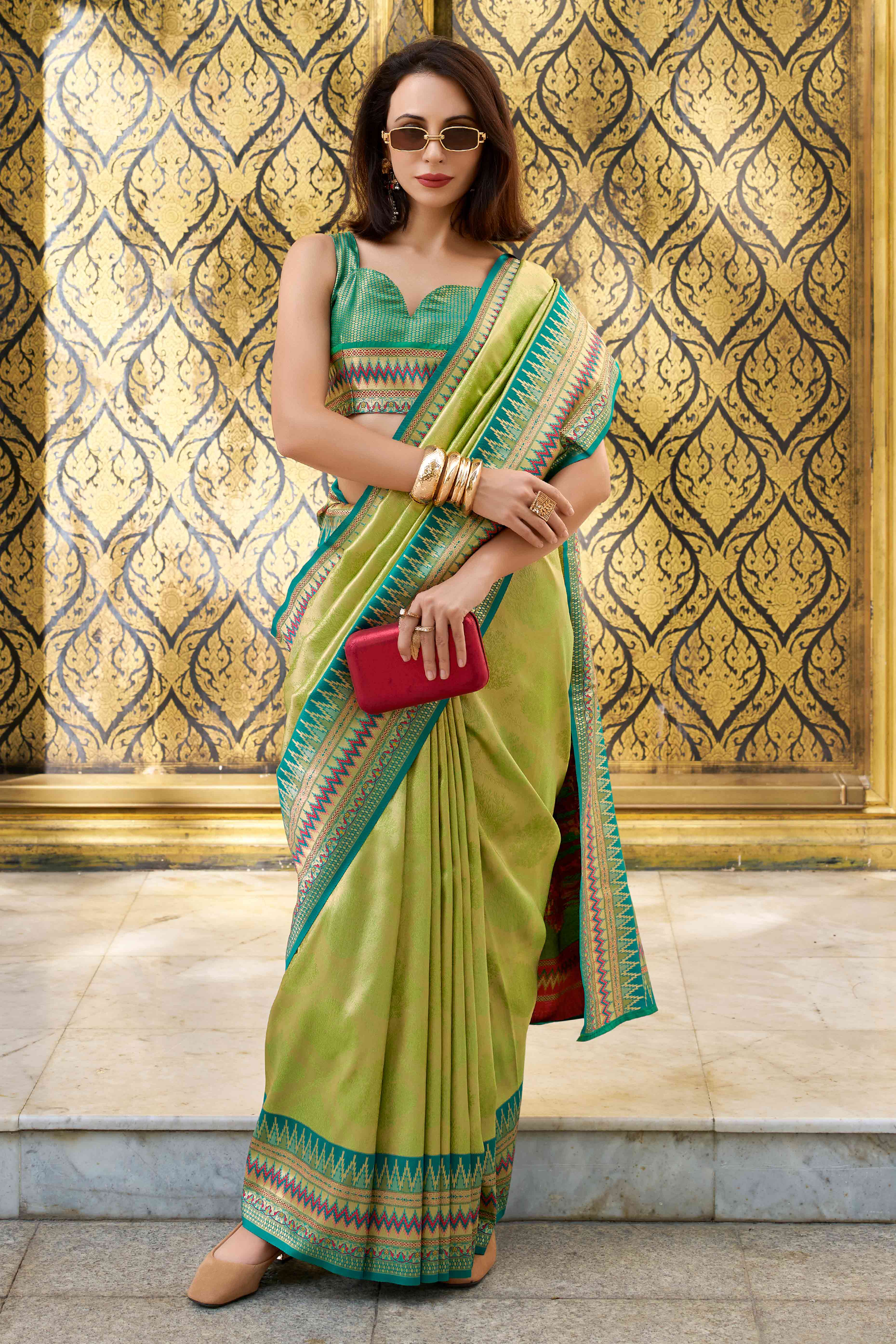 Green Zari Weaving Tissue Silk Saree