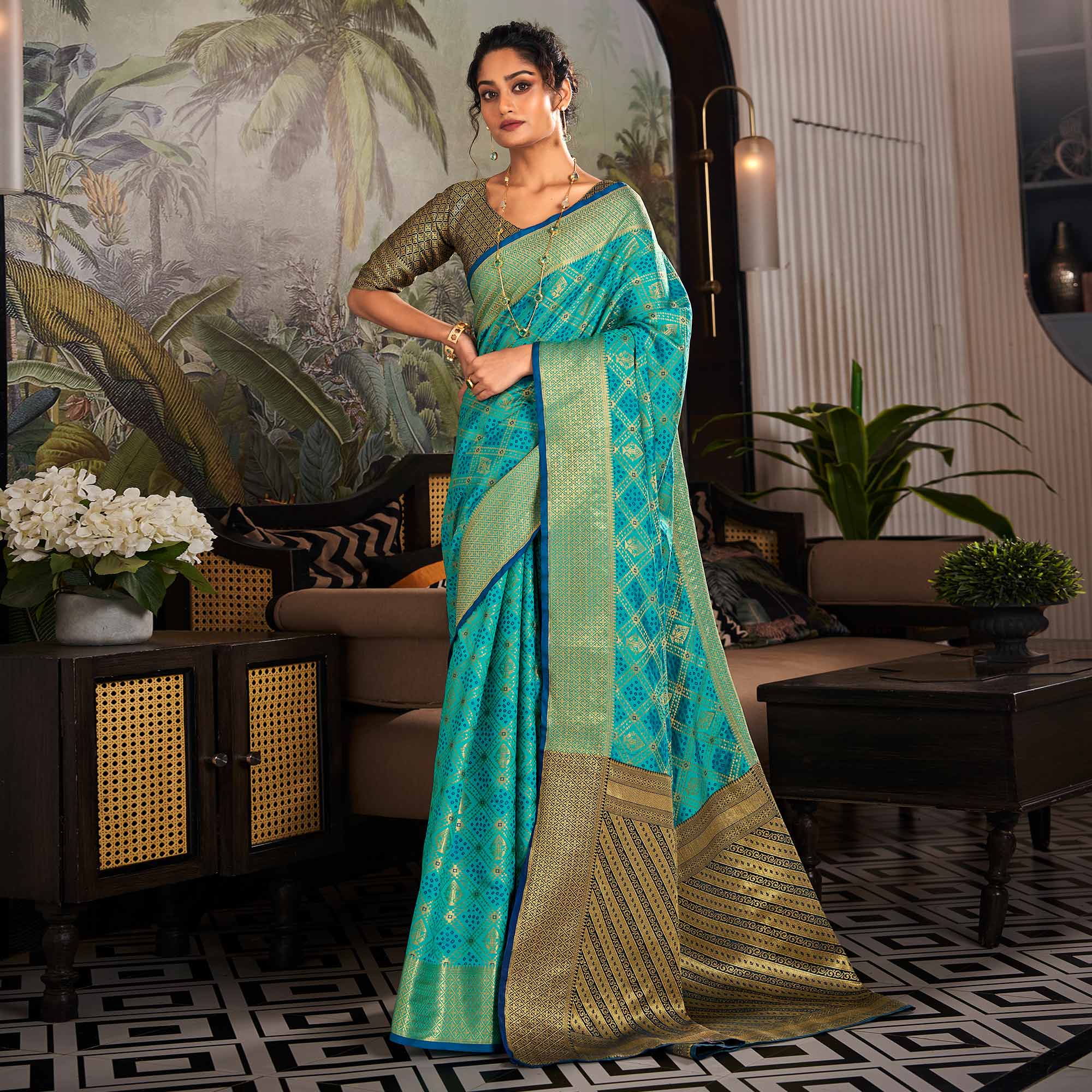 Turquoise Woven Patola Pure Silk Saree