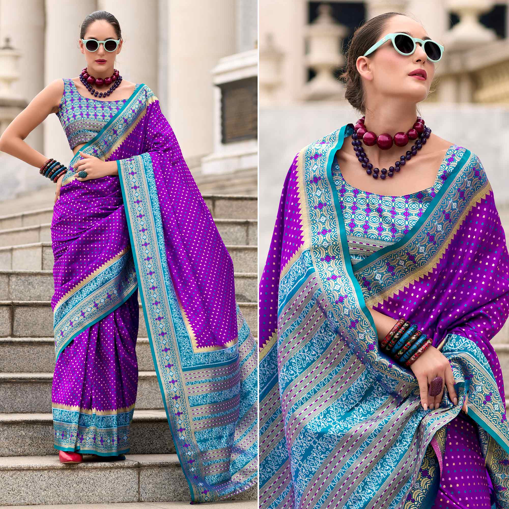 Purple Zari Woven Banarasi Silk Saree