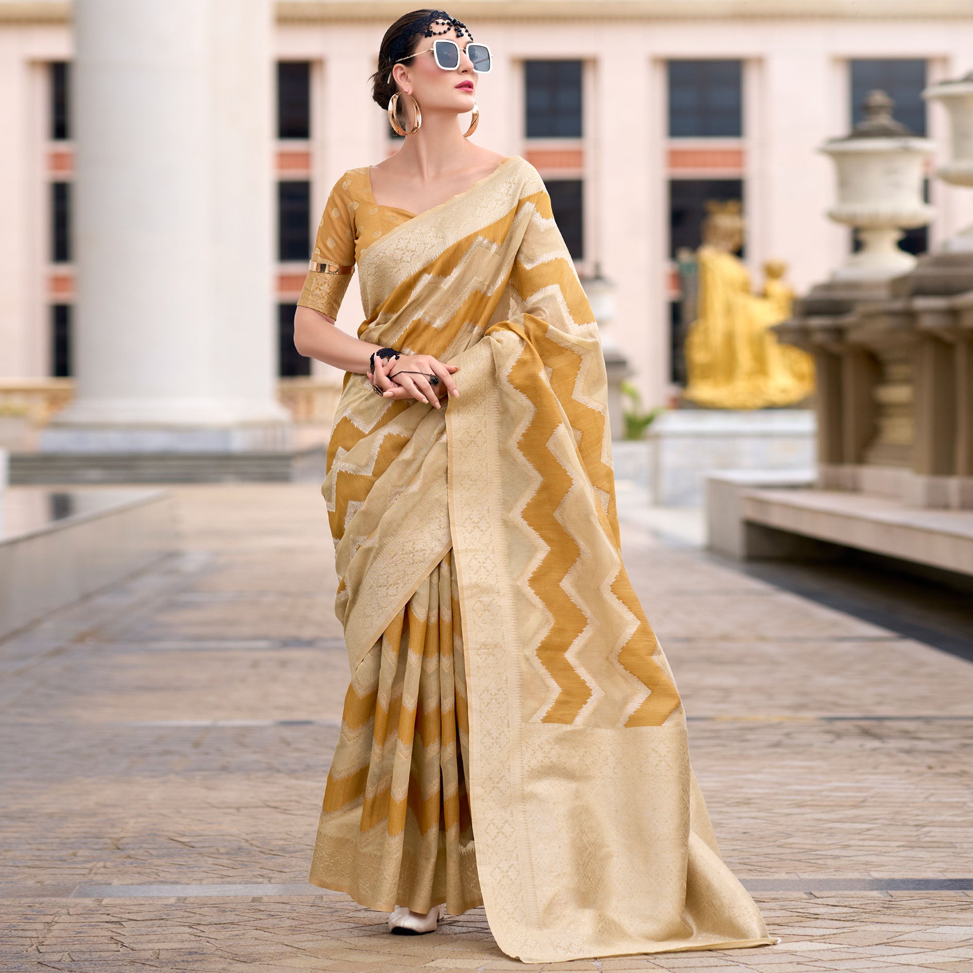 Mustard Woven Cotton Silk Saree