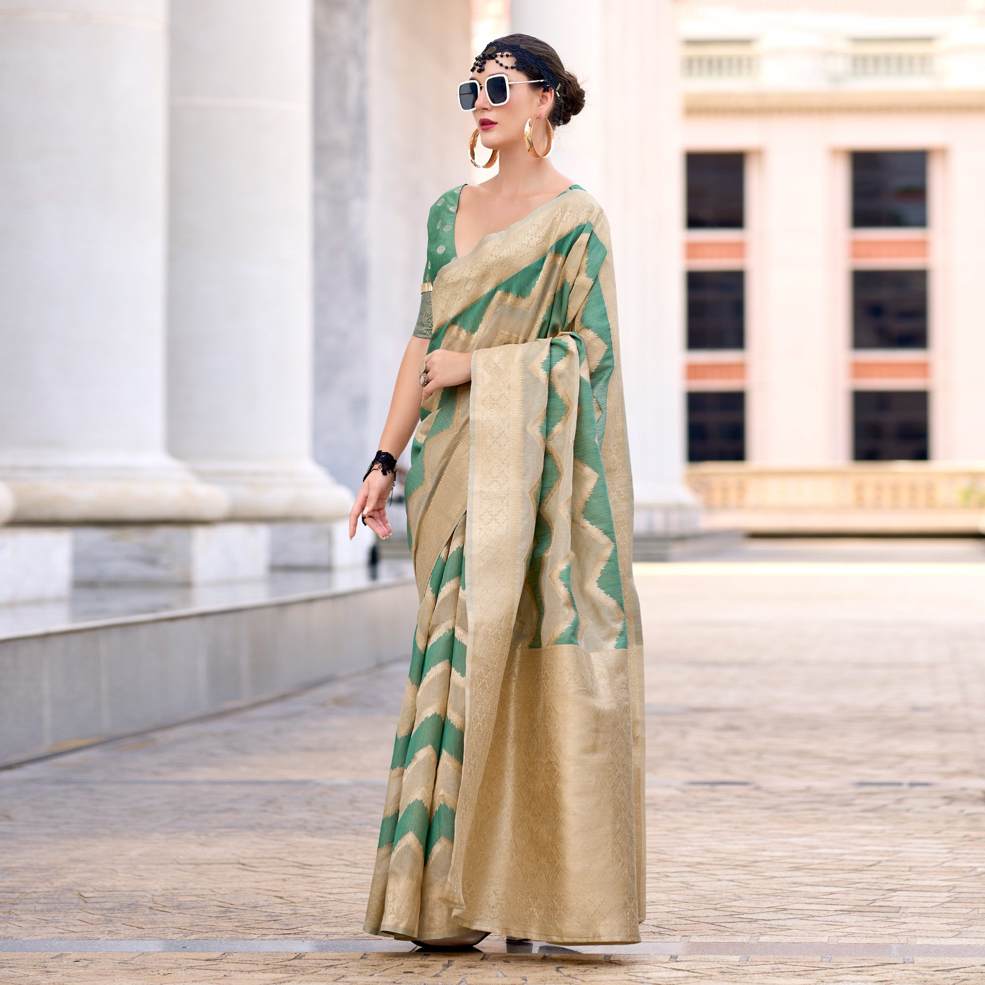 Green Woven Cotton Silk Saree