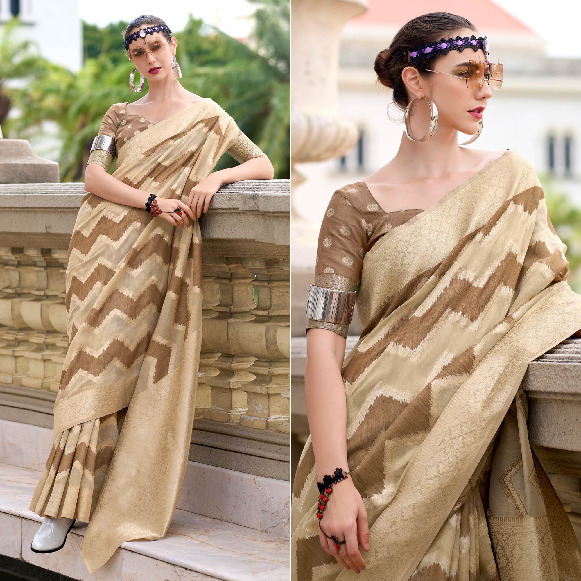 Brown Woven Cotton Silk Saree