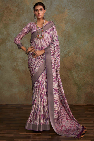 Purple Geometric Printed Cotton Silk Saree