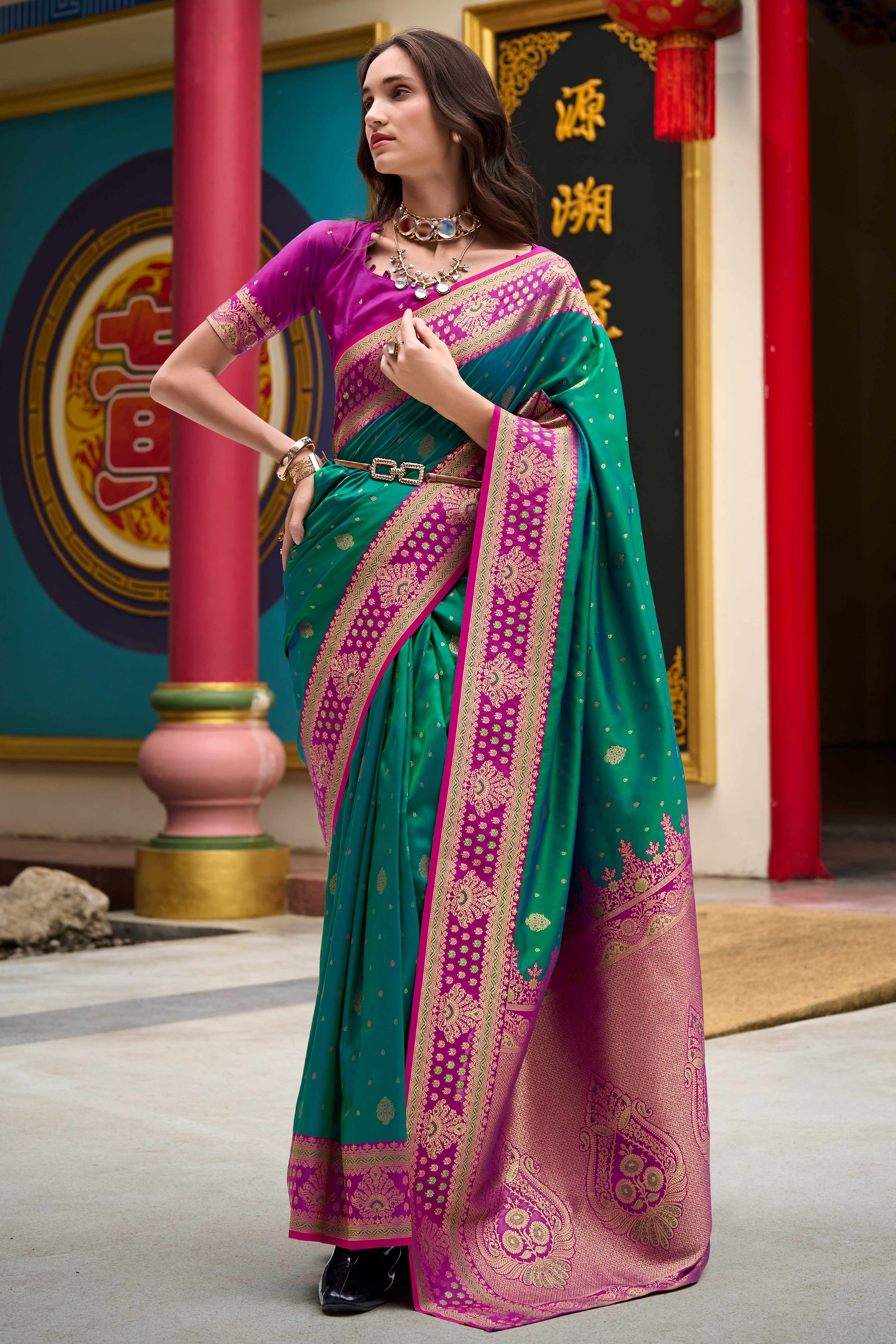Pure Soft Banarasi Silk Saree in Emerald Green Hue with Timeless Zari Butti Patterns