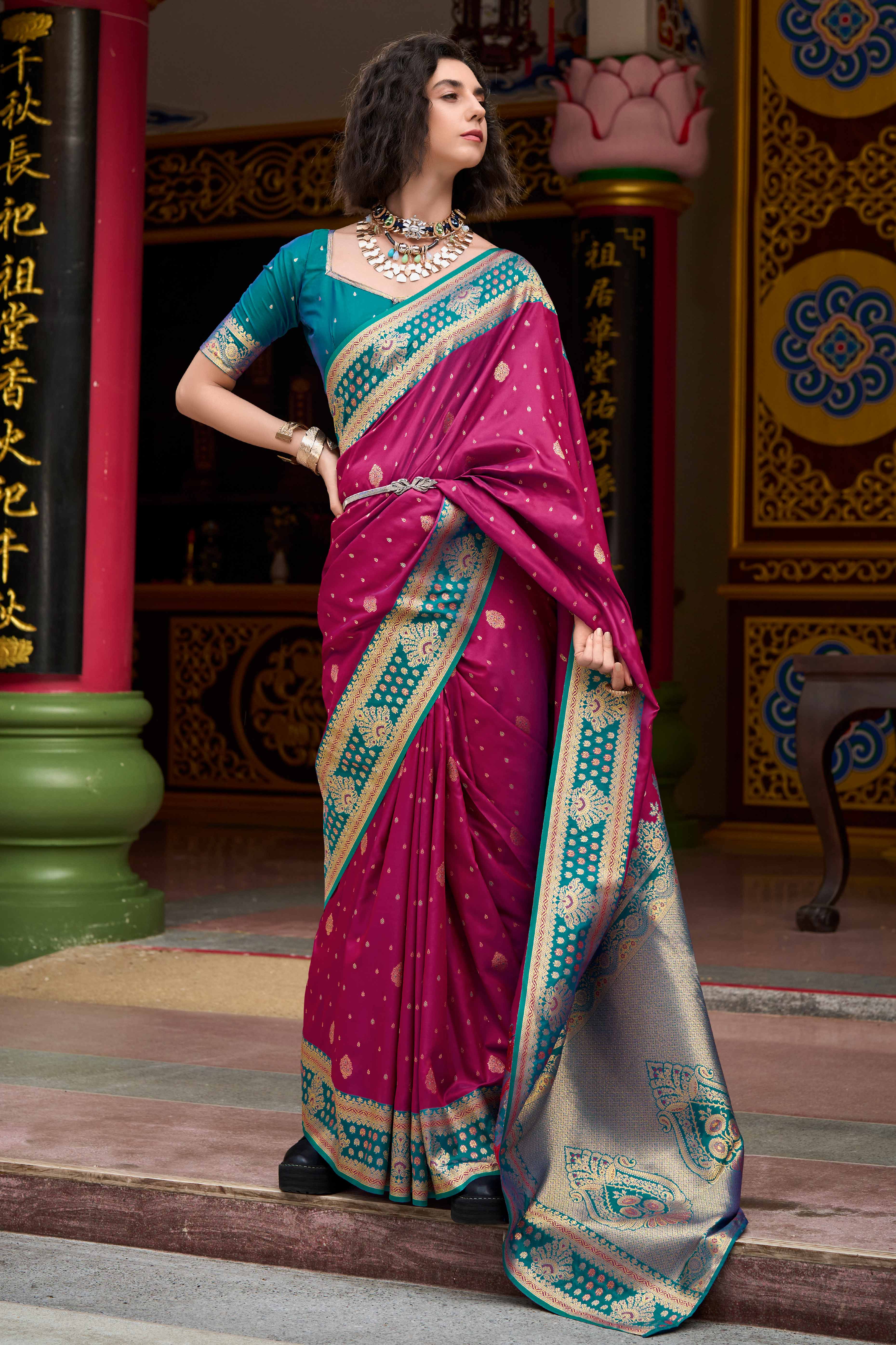 Pure Soft Banarasi Silk Saree in Magenta Hue with Timeless Zari Butti Patterns