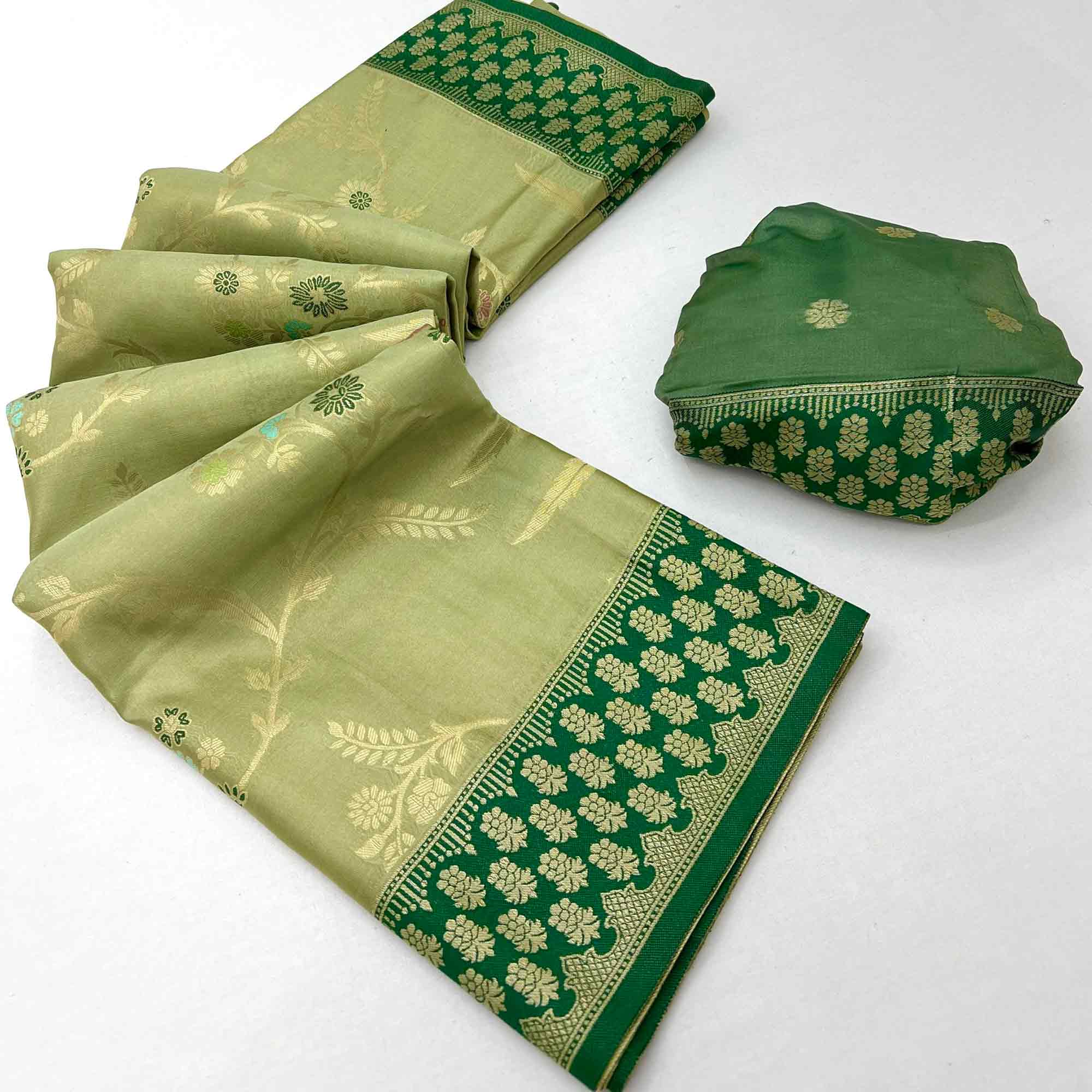 Green Tissue Dharmavaram Silk Saree Adorned with Fine Traditional Minakari Weaving