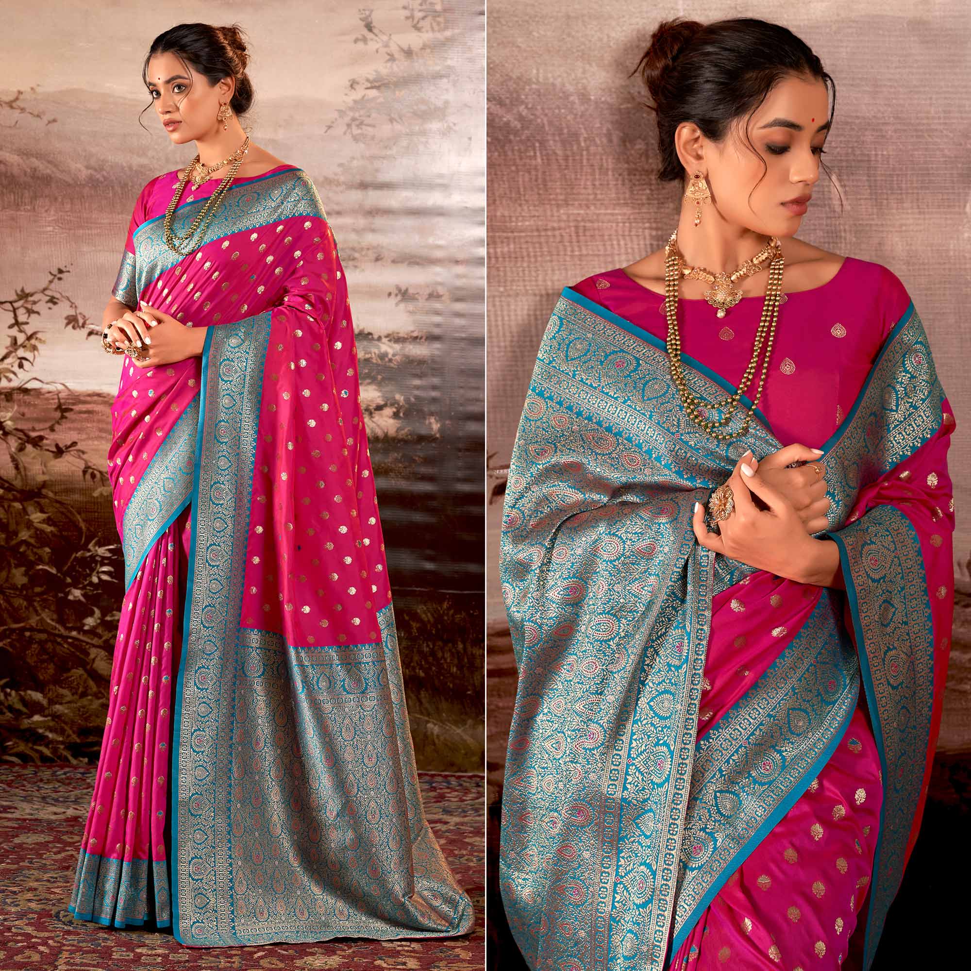 Pink Woven Butti Work Banarasi Silk Saree