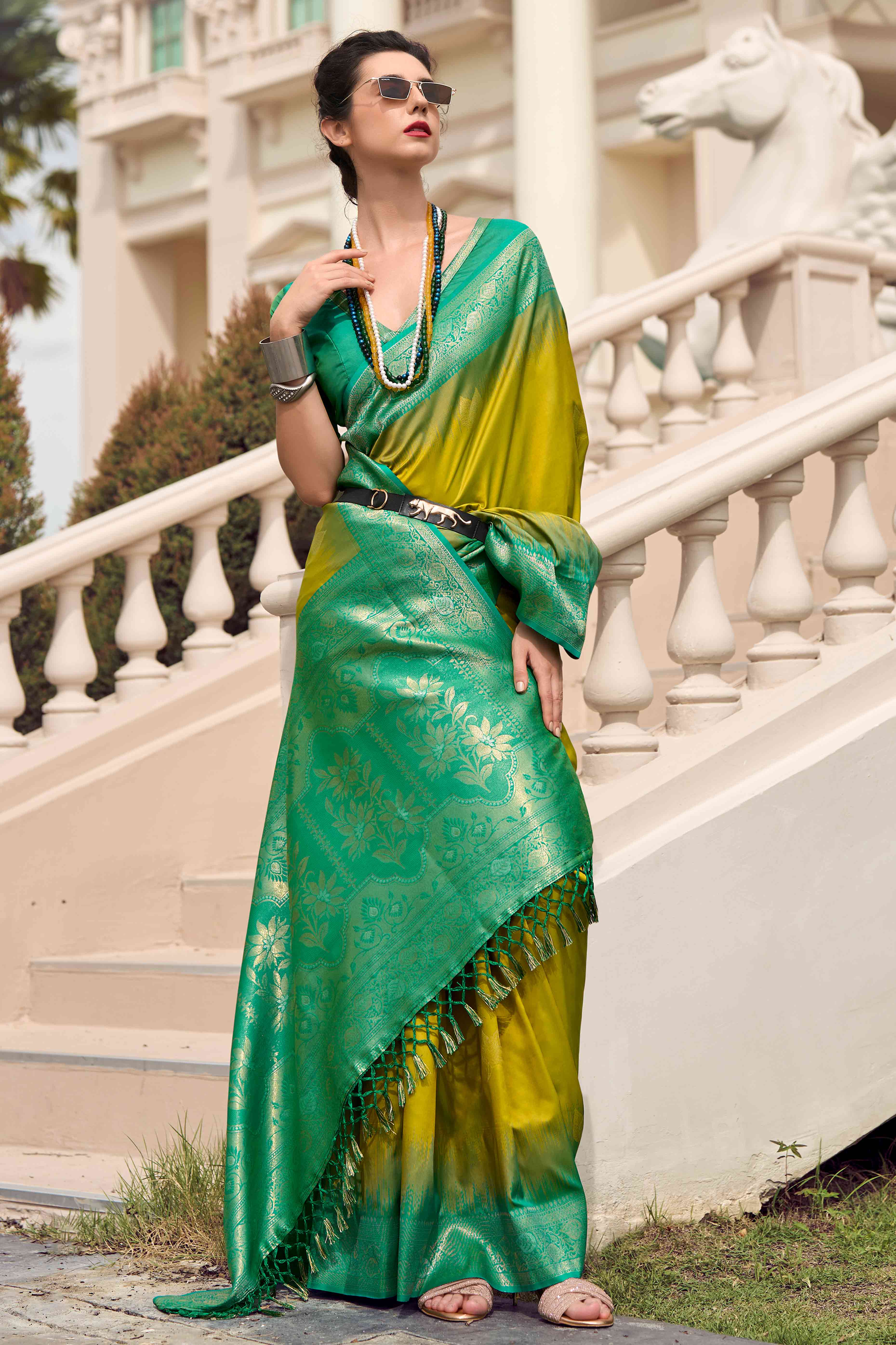 Olive Zari Weaving Pure Silk Saree