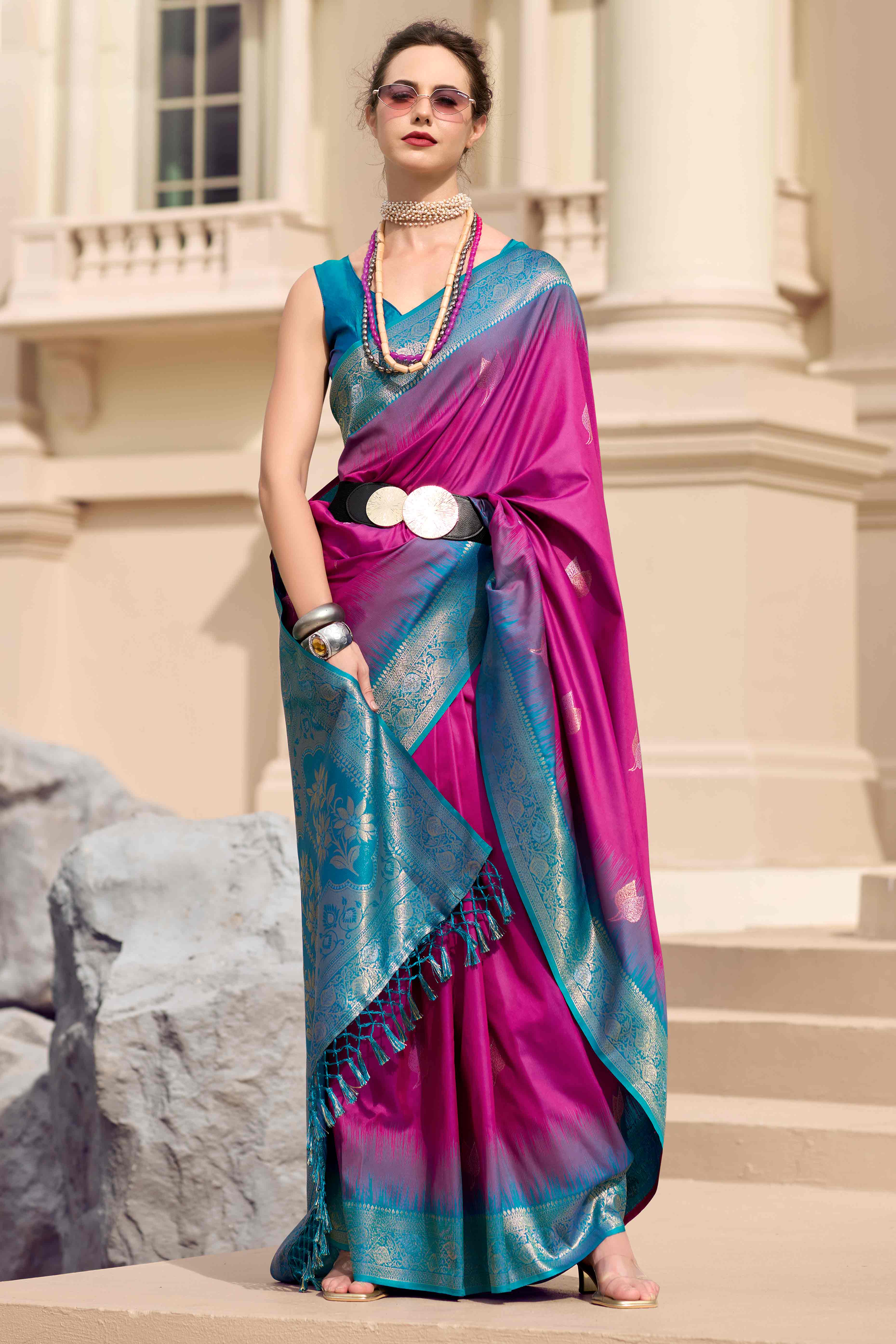 Warm Purple Zari Weaving Pure Silk Saree