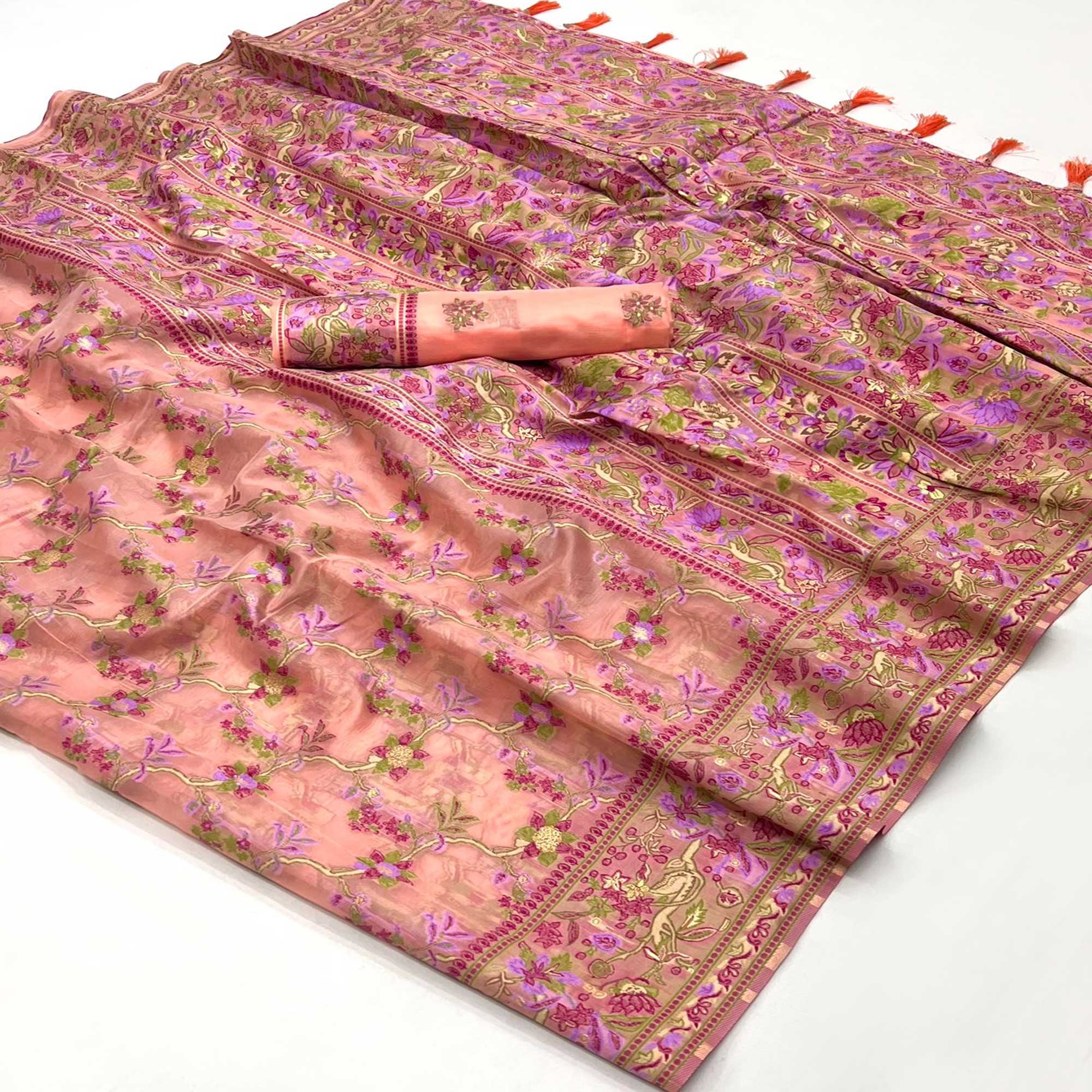 Peach Parsi Woven Organza Saree